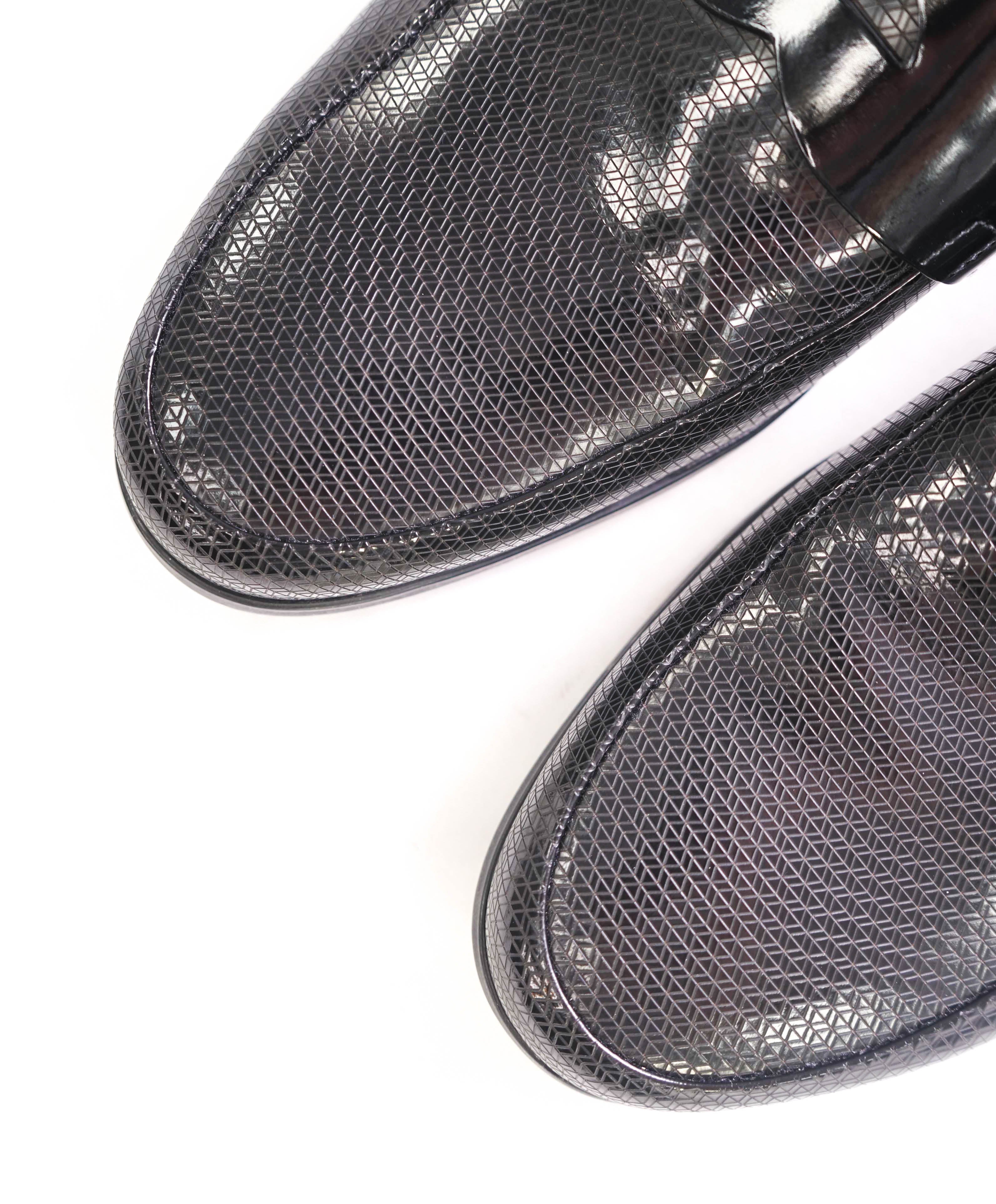 $1,100 PRADA - Black Patent Leather LOGO Laser Detailed Loafers - 9 US (10 Prada)