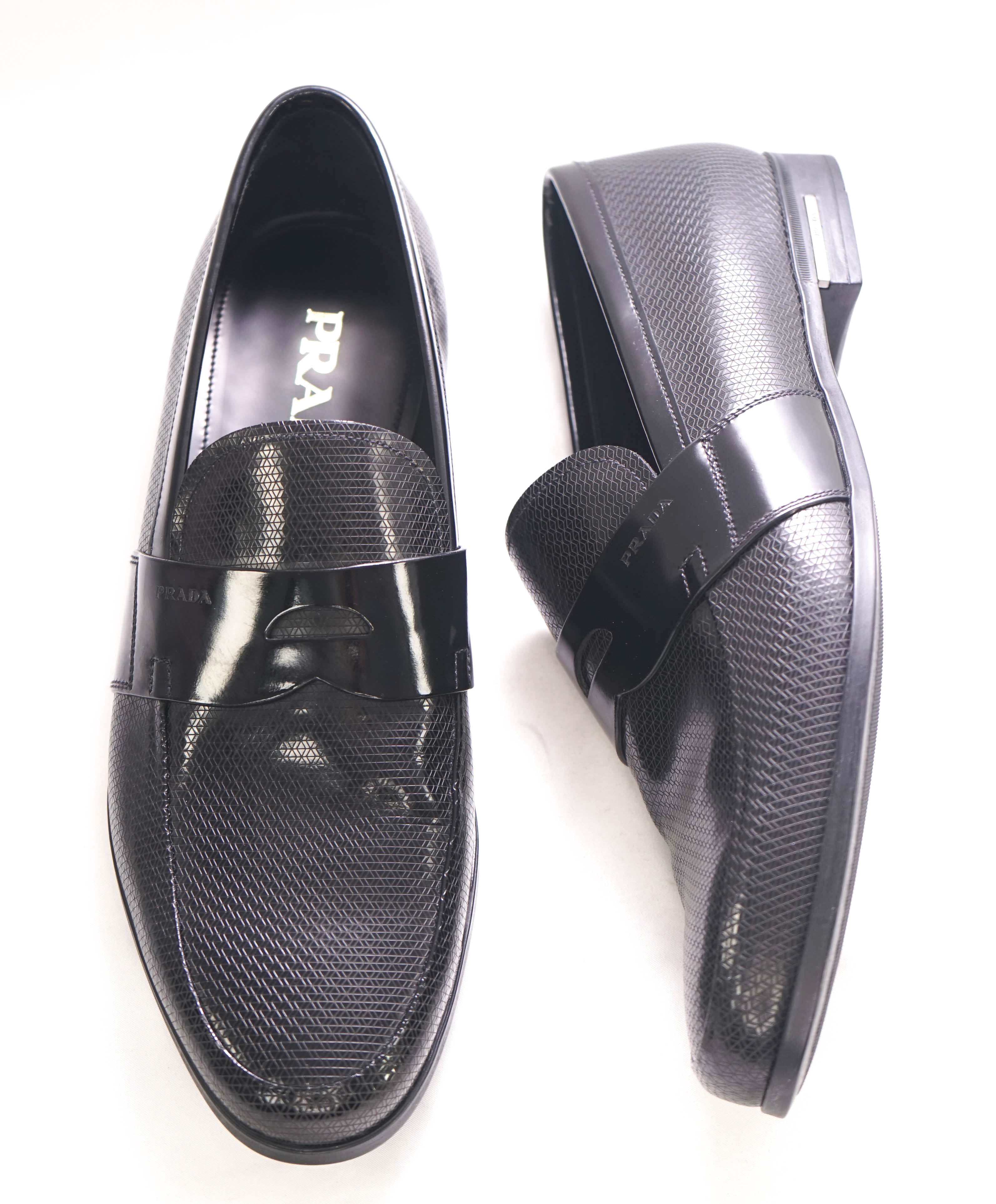 $1,100 PRADA - Black Patent Leather LOGO Laser Detailed Loafers - 9 US (10 Prada)