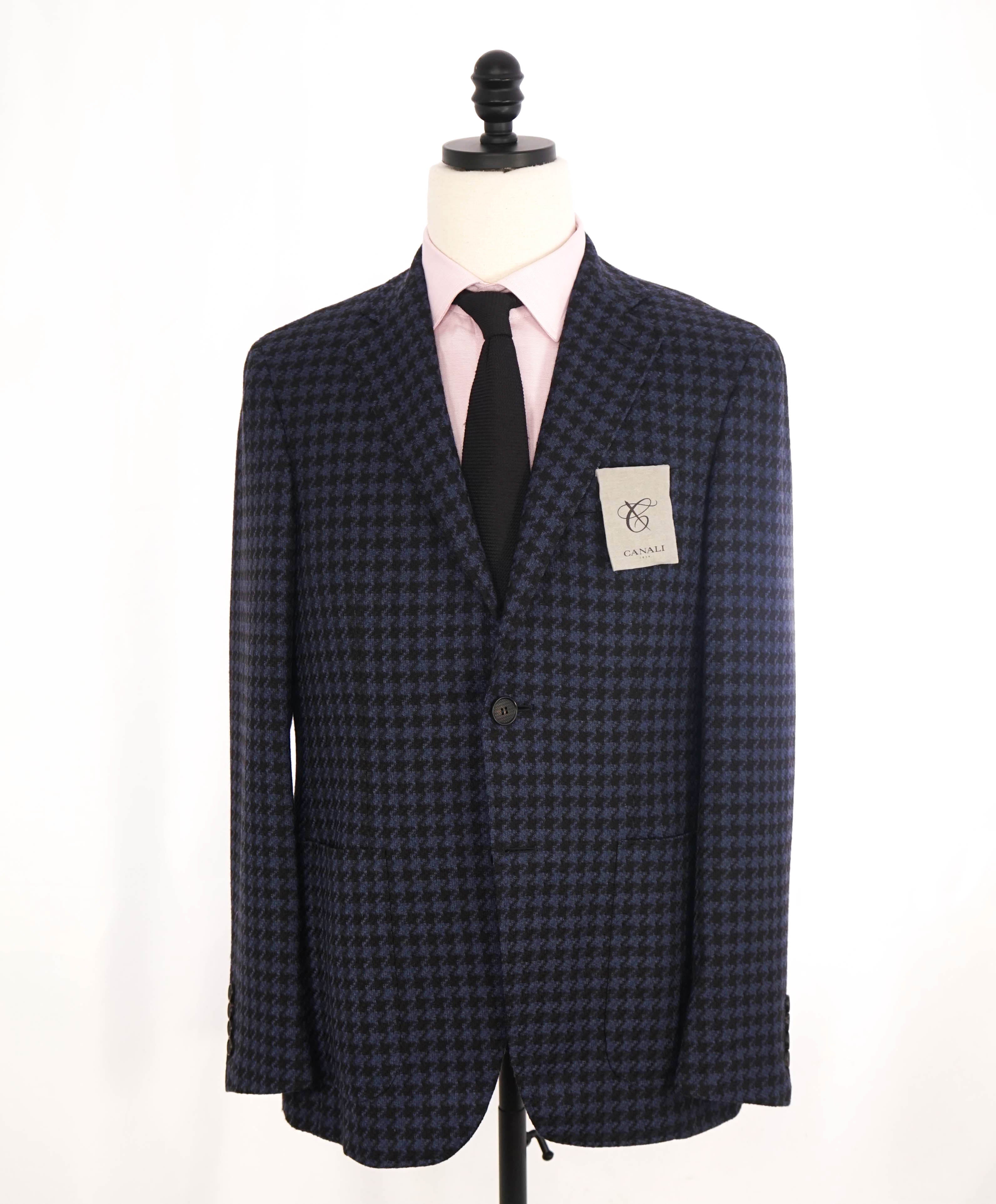 $1,895 CANALI - "KEI" Navy Blue Houndstooth Unlined Thick Wool Blazer - 38R