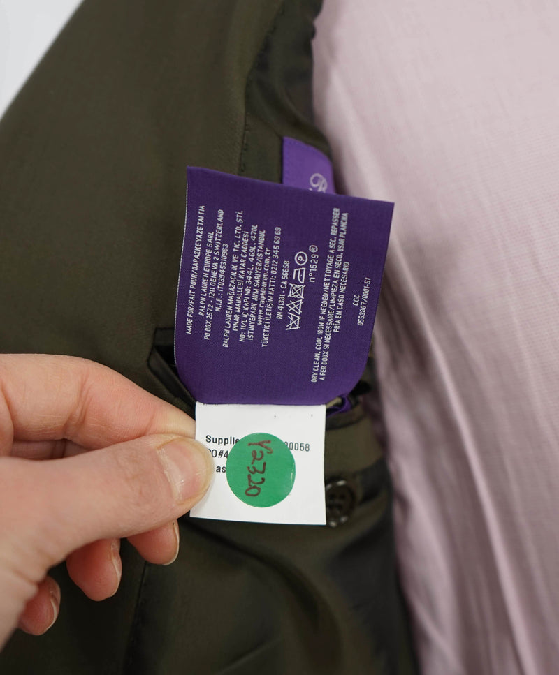 $3,495 RALPH LAUREN PURPLE LABEL - Solid Green *SIDE TAB* Suit - 38R