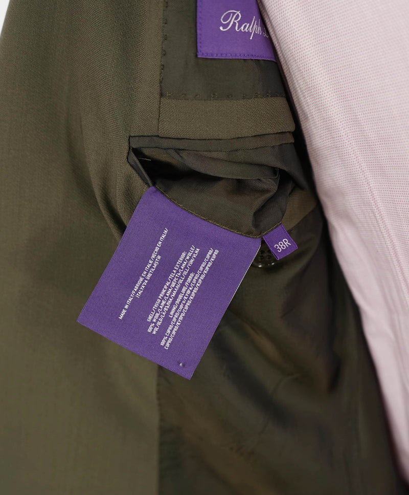 $3,495 RALPH LAUREN PURPLE LABEL - Solid Green *SIDE TAB* Suit - 38R