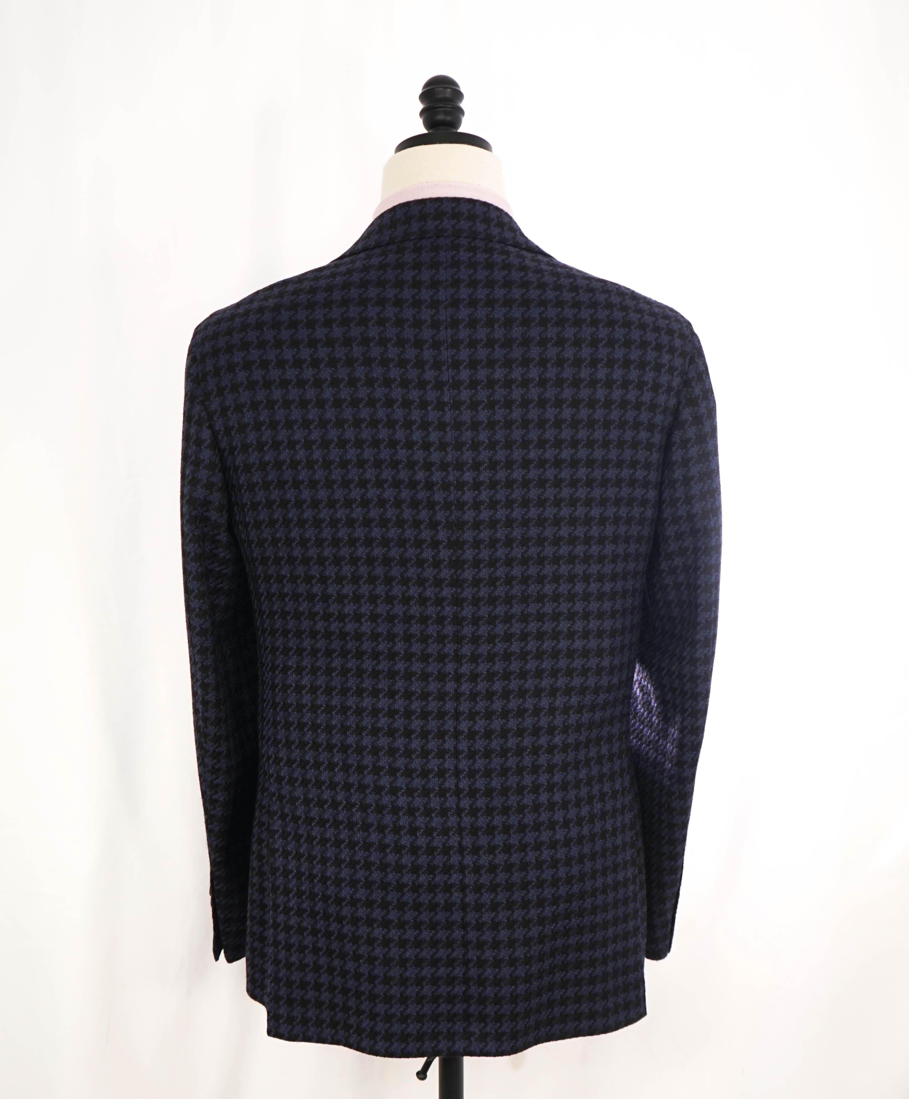 $1,895 CANALI - "KEI" Navy Blue Houndstooth Unlined Thick Wool Blazer - 38R