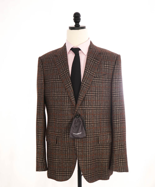 $4,650 ERMENEGILDO ZEGNA- "CASHMERE /SILK" Brown Check Blazer- 42R