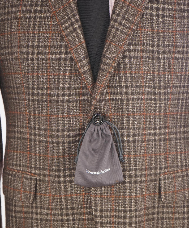 $4,650 ERMENEGILDO ZEGNA- "CASHMERE /SILK" Brown Check Blazer- 42R