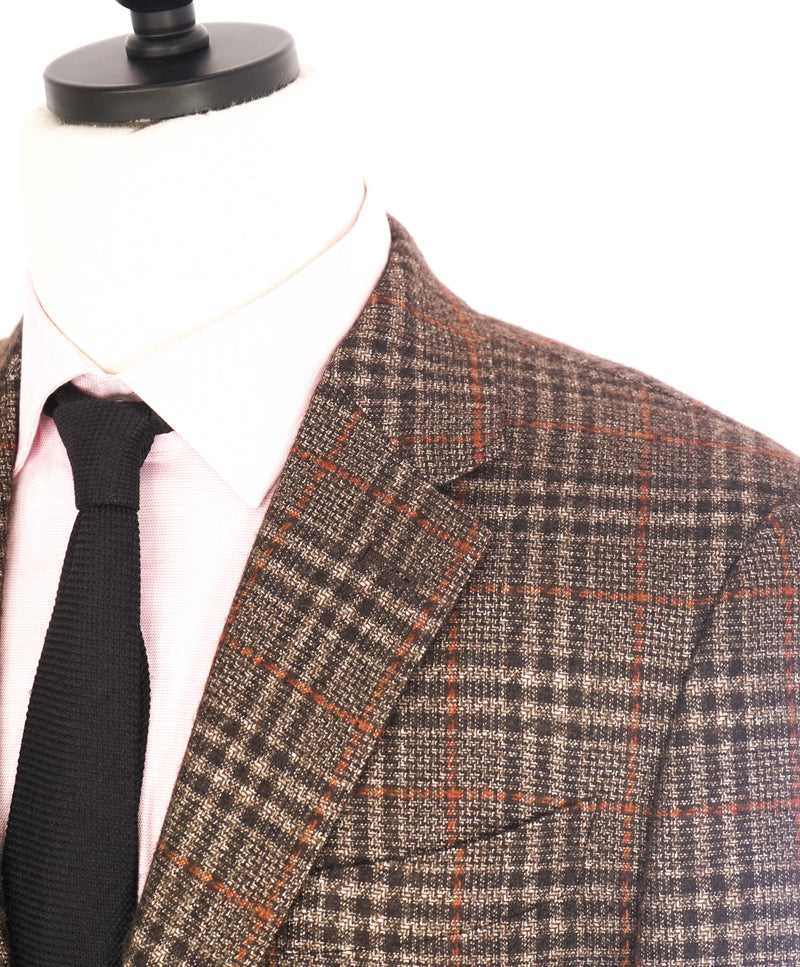 $4,650 ERMENEGILDO ZEGNA- "CASHMERE /SILK" Brown Check Blazer- 42R