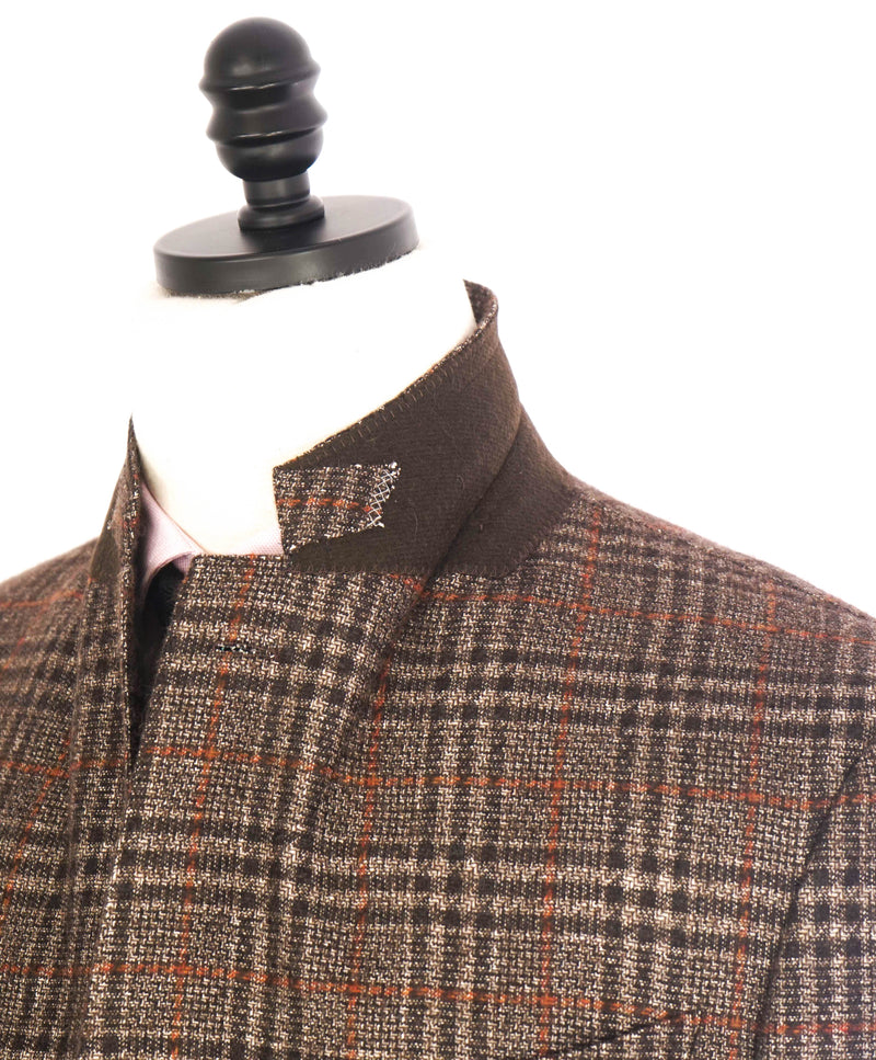 $4,650 ERMENEGILDO ZEGNA- "CASHMERE /SILK" Brown Check Blazer- 42R