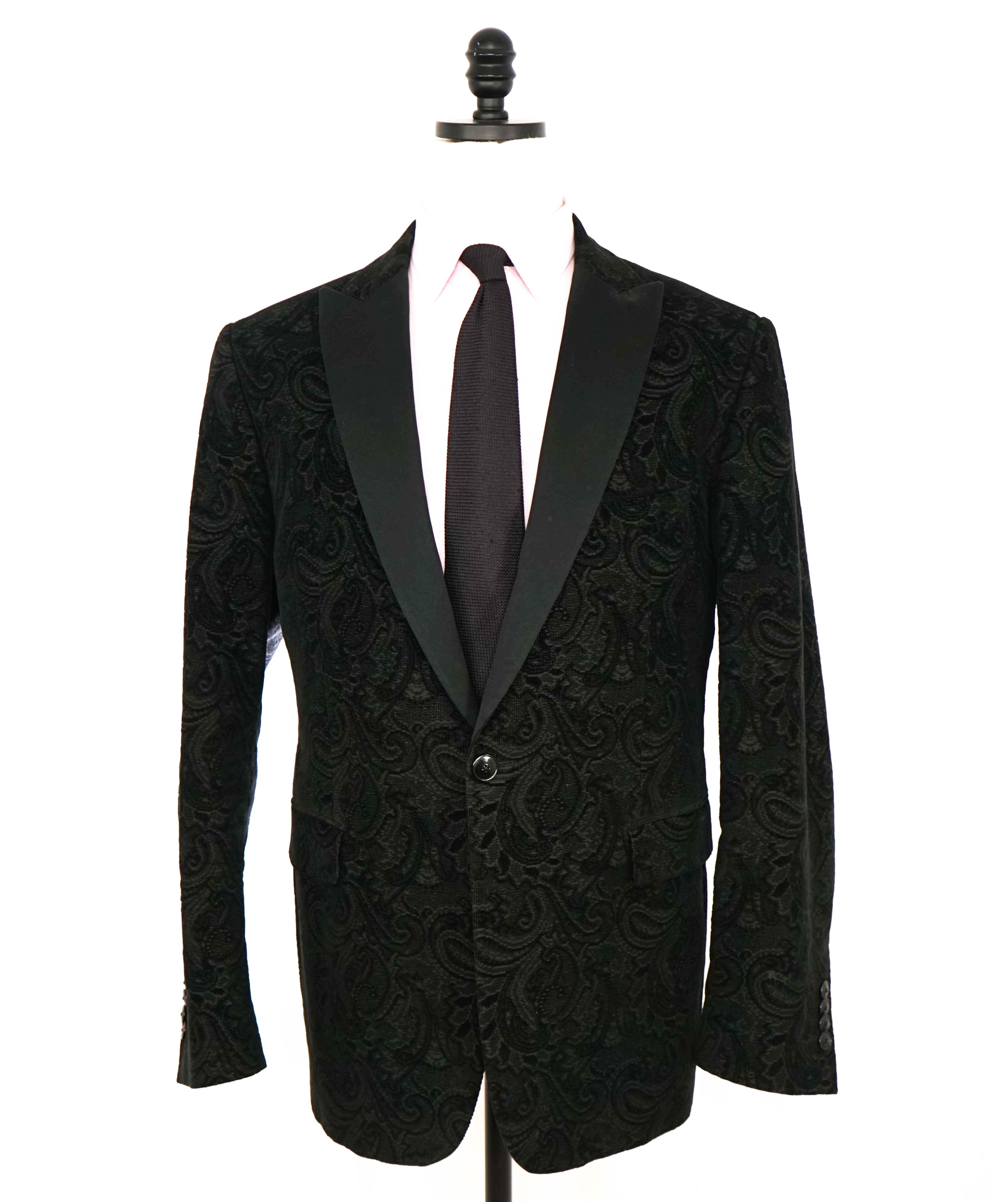 $1,895 ETRO - Black Paisley Contrast Collar Dinner Tuxedo Jacket Blazer - 44R