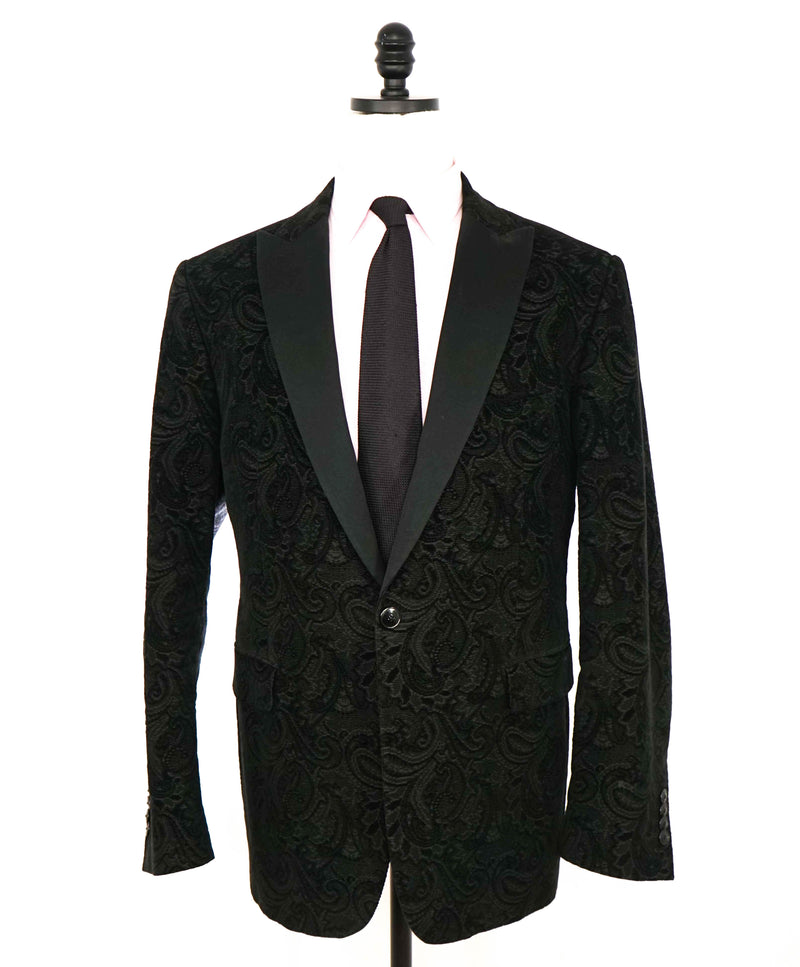 $1,895 ETRO - Black Paisley Contrast Collar Dinner Tuxedo Jacket Blazer - 44R