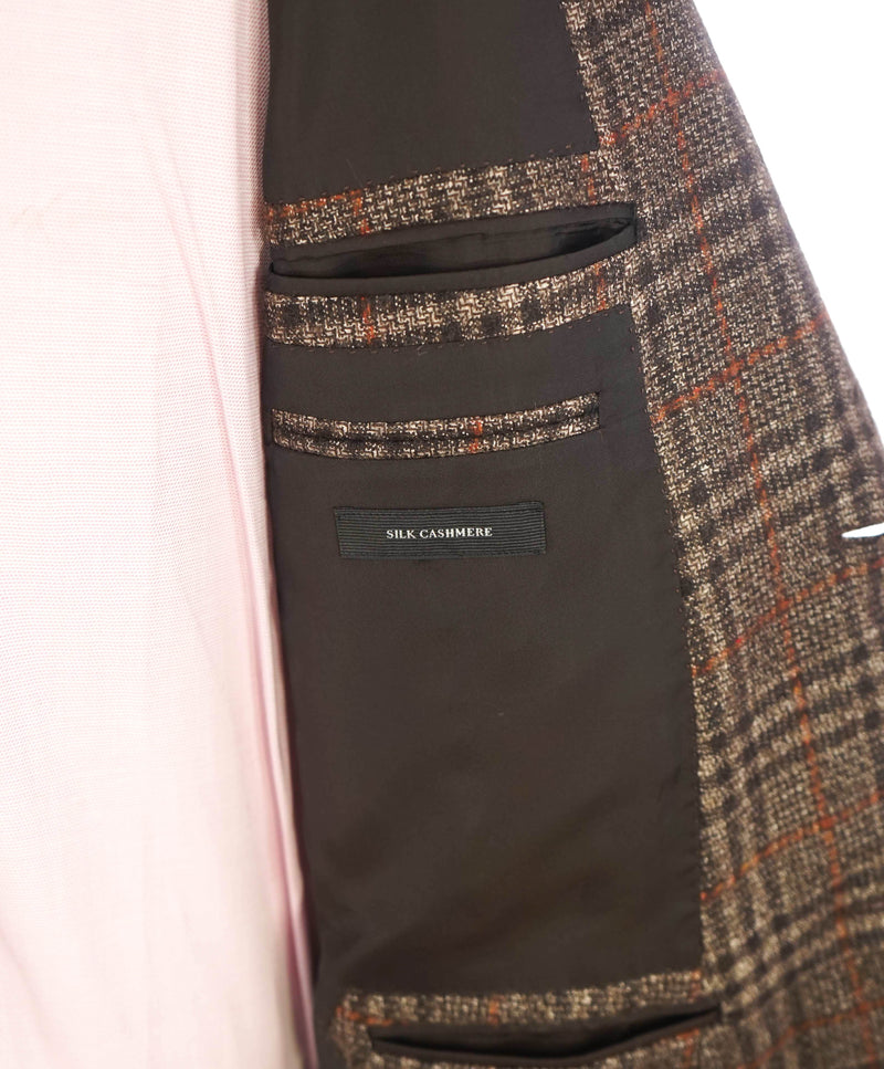 $4,650 ERMENEGILDO ZEGNA- "CASHMERE /SILK" Brown Check Blazer- 42R