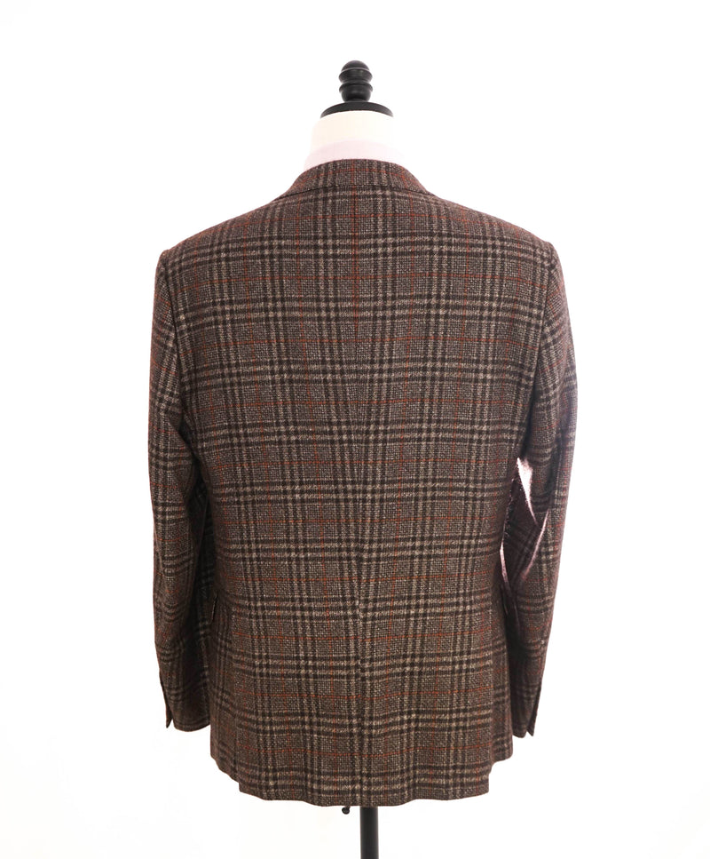 $4,650 ERMENEGILDO ZEGNA- "CASHMERE /SILK" Brown Check Blazer- 42R