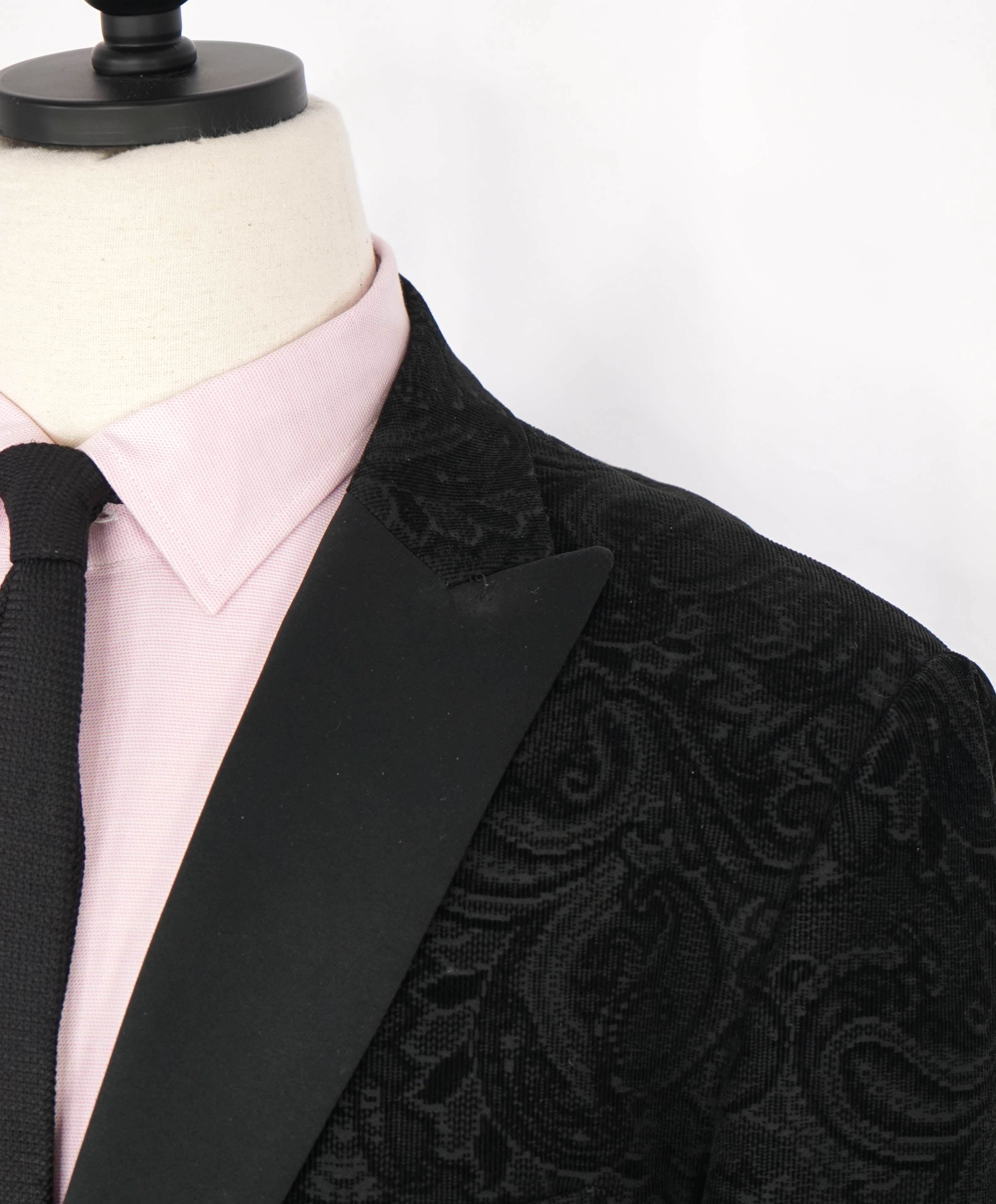 $1,895 ETRO - Black Paisley Contrast Collar Dinner Tuxedo Jacket Blazer - 44R