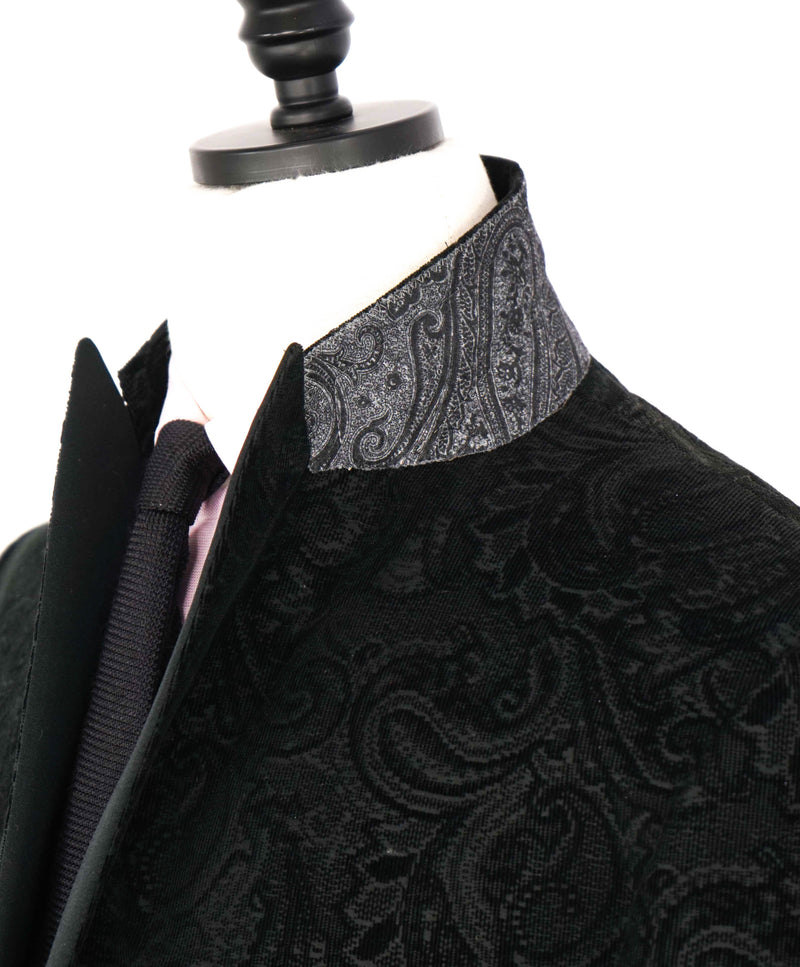 $1,895 ETRO - Black Paisley Contrast Collar Dinner Tuxedo Jacket Blazer - 44R