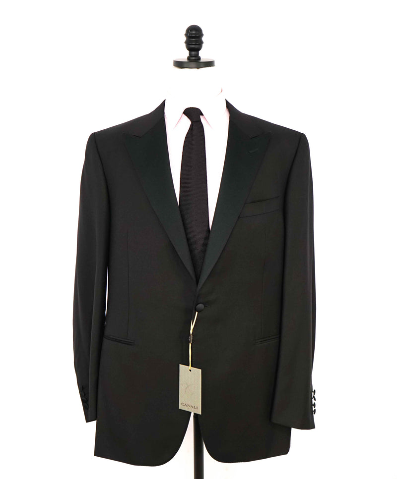 $2,195 CANALI - Black *CLOSET STAPLE* Peak Lapel Tuxedo Suit - 48L