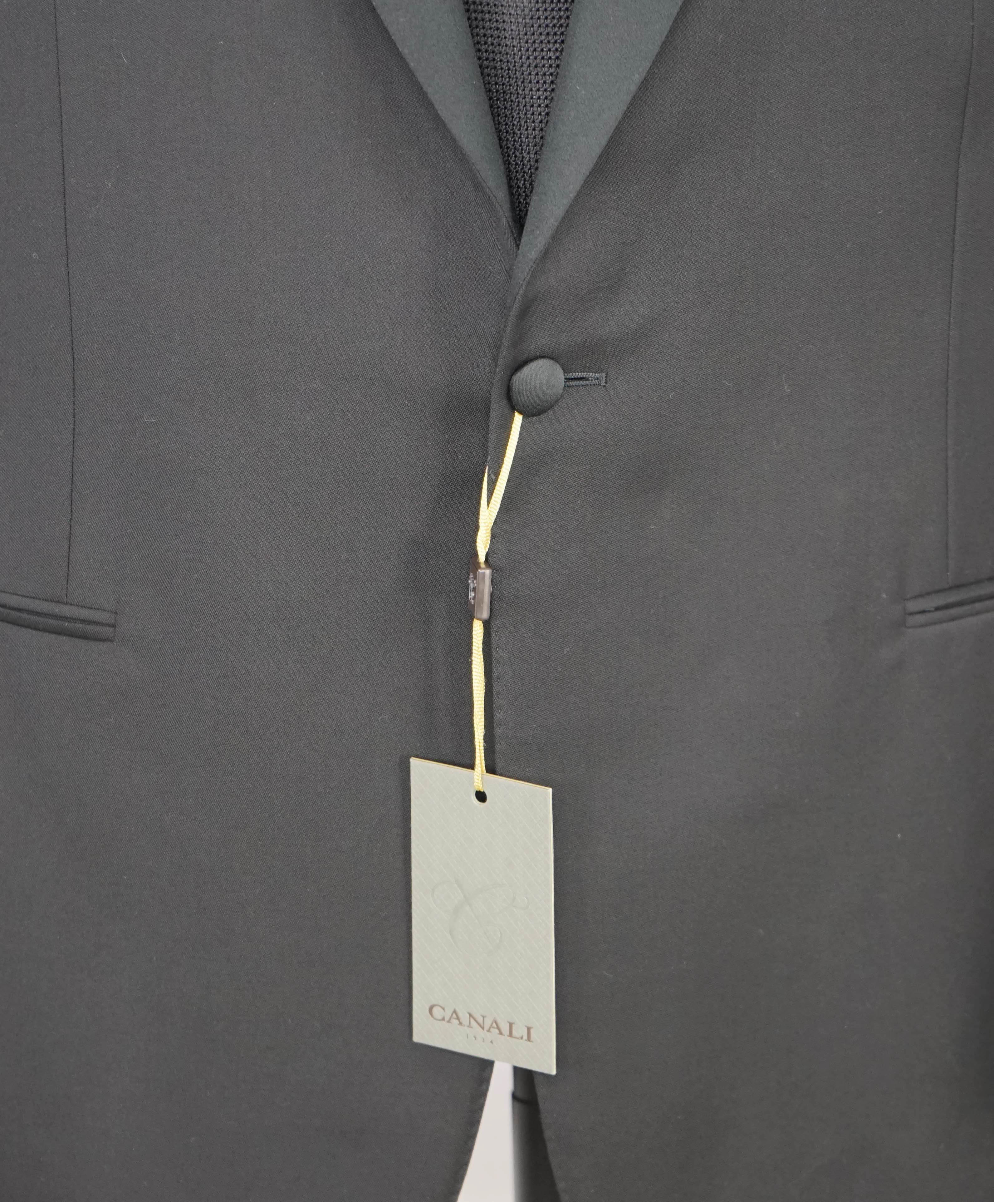 $2,195 CANALI - Black *CLOSET STAPLE* Peak Lapel Tuxedo Suit - 48L