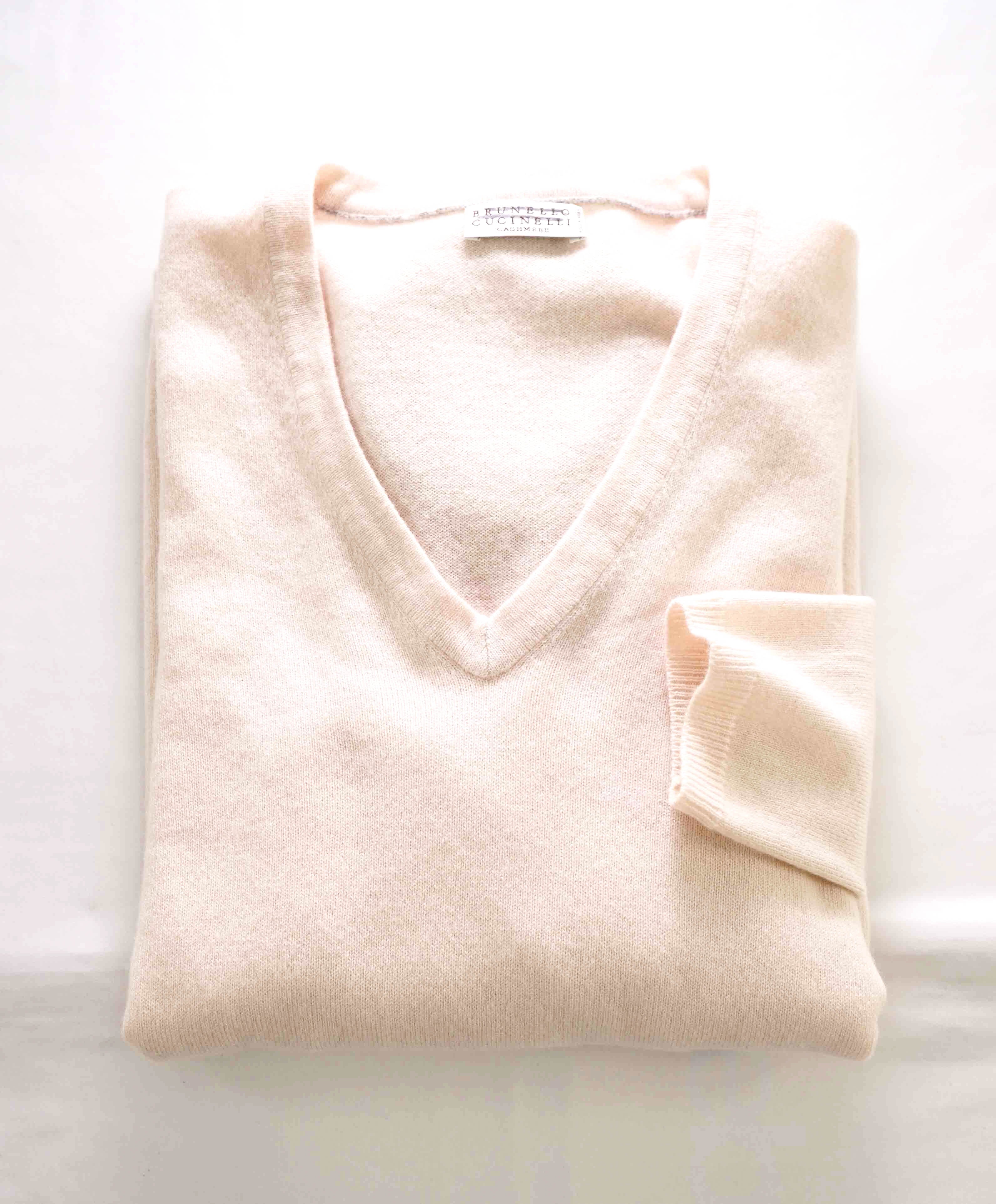 $1,795 BRUNELLO CUCINELLI - PURE CASHMERE & SUEDE V Sweater - L (Womens)