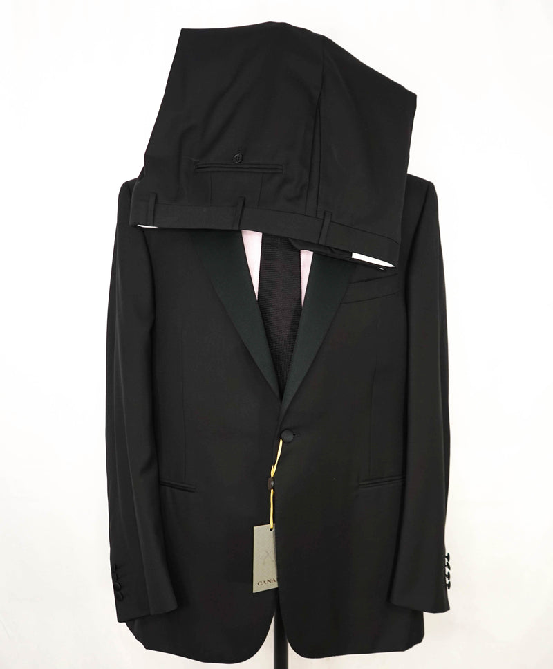 $2,195 CANALI - Black *CLOSET STAPLE* Peak Lapel Tuxedo Suit - 48L