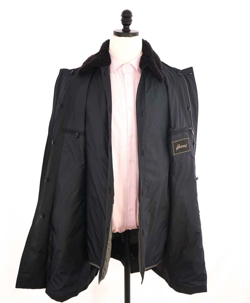 $6,850 BRIONI - Water Repellent FUR COLLAR / CASHMERE Lined LOGO Coat  - L