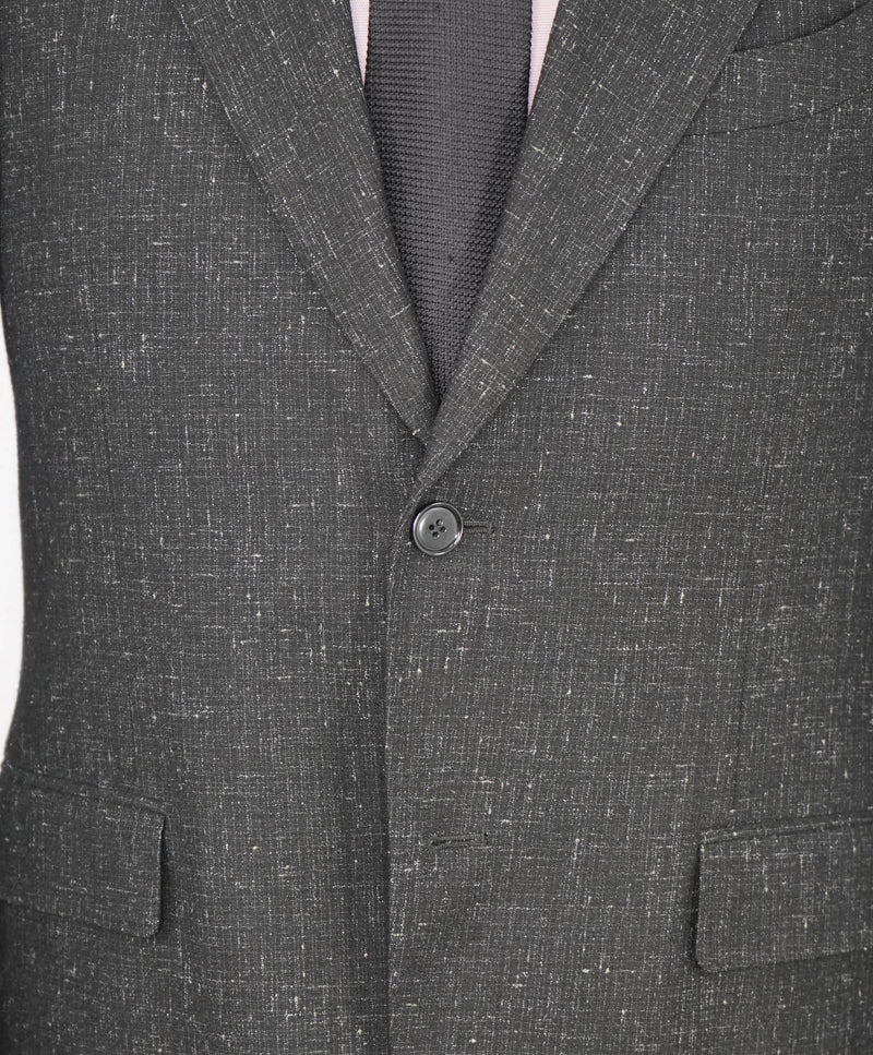 $2,795 LARDINI - Black & White Fleck Textured Wool Wide Notch Lapel Suit - 38R 35W