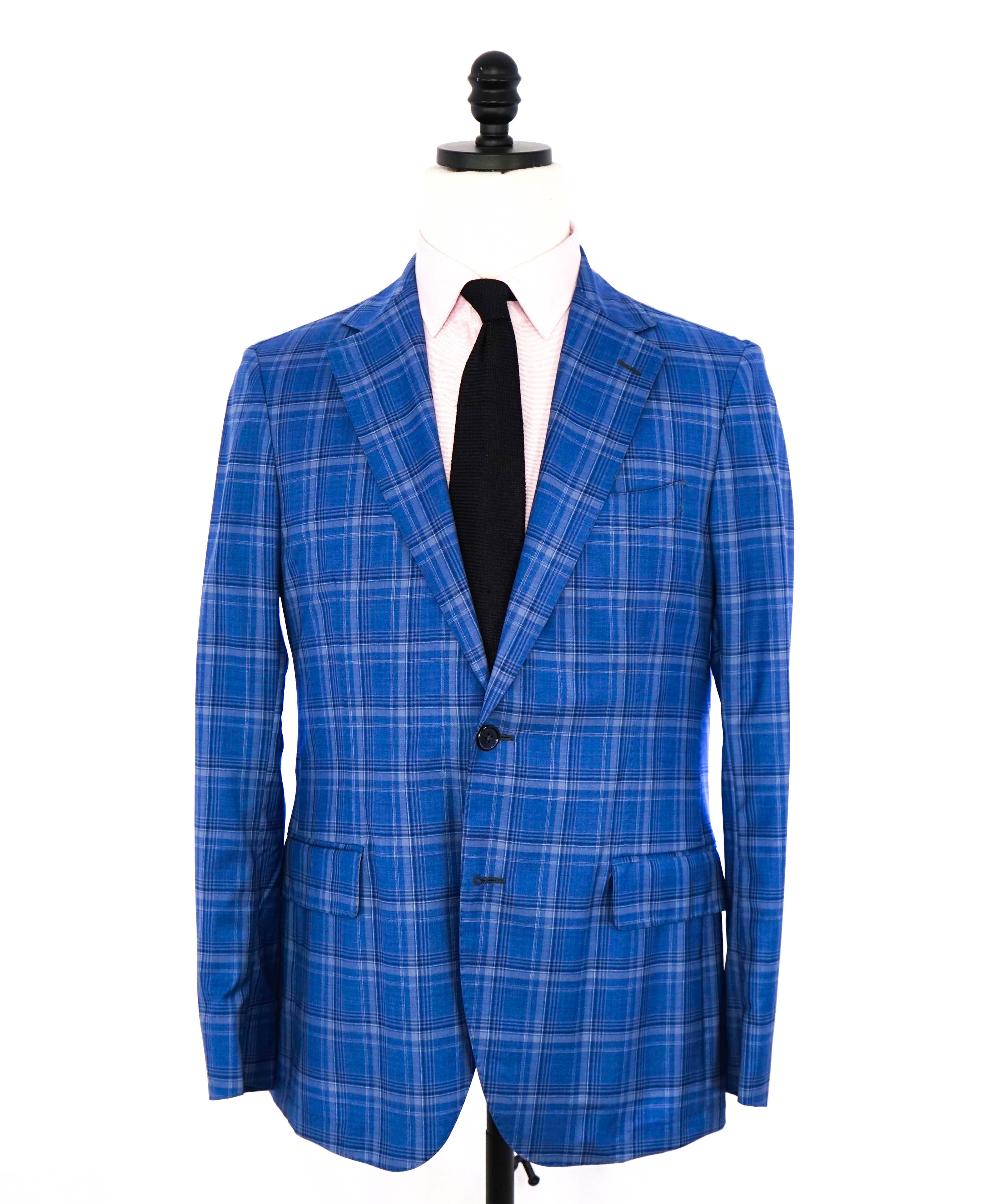 TOMBOLINI - "ZERO WEIGHT" Bold Blue Check Unlined Power Suit REDA 130's - 38R