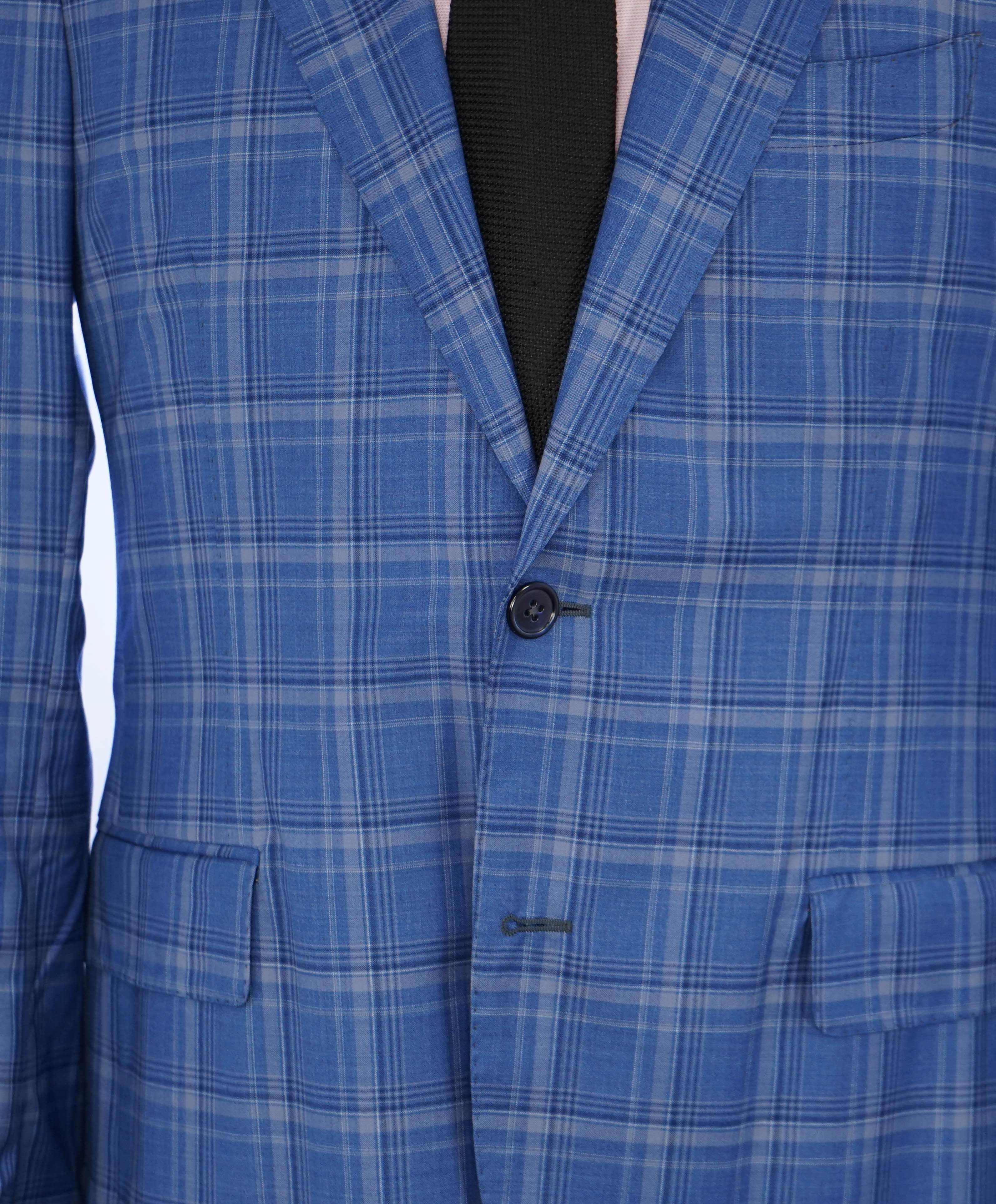 TOMBOLINI - "ZERO WEIGHT" Bold Blue Check Unlined Power Suit REDA 130's - 38R