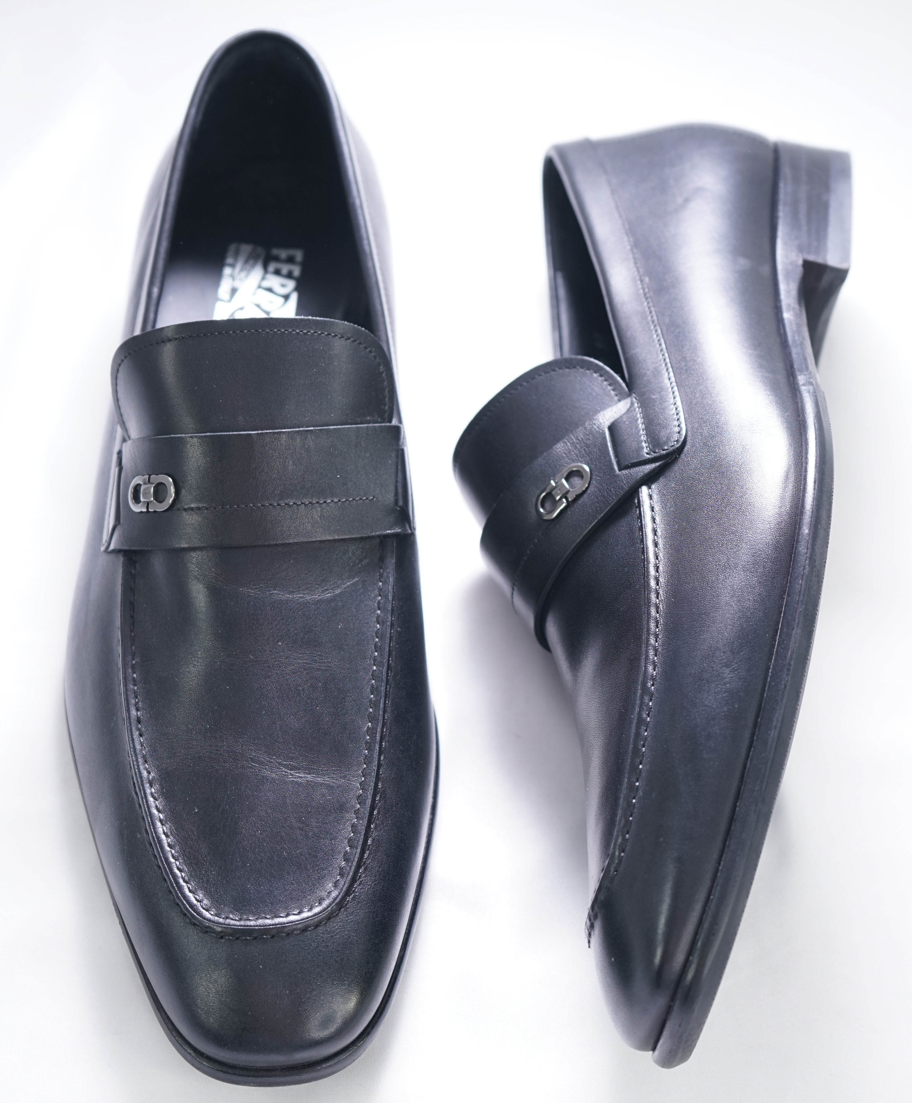 SALVATORE FERRAGAMO - “PAROS" Black Gancini Loafer- 12E