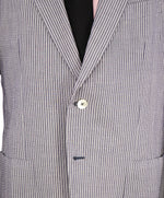 $2,995 ISAIA - Cotton SEERSUCKER Blue Stripe Semi-Lined Blazer - 42R