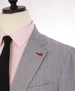 $2,995 ISAIA - Cotton SEERSUCKER Blue Stripe Semi-Lined Blazer - 42R