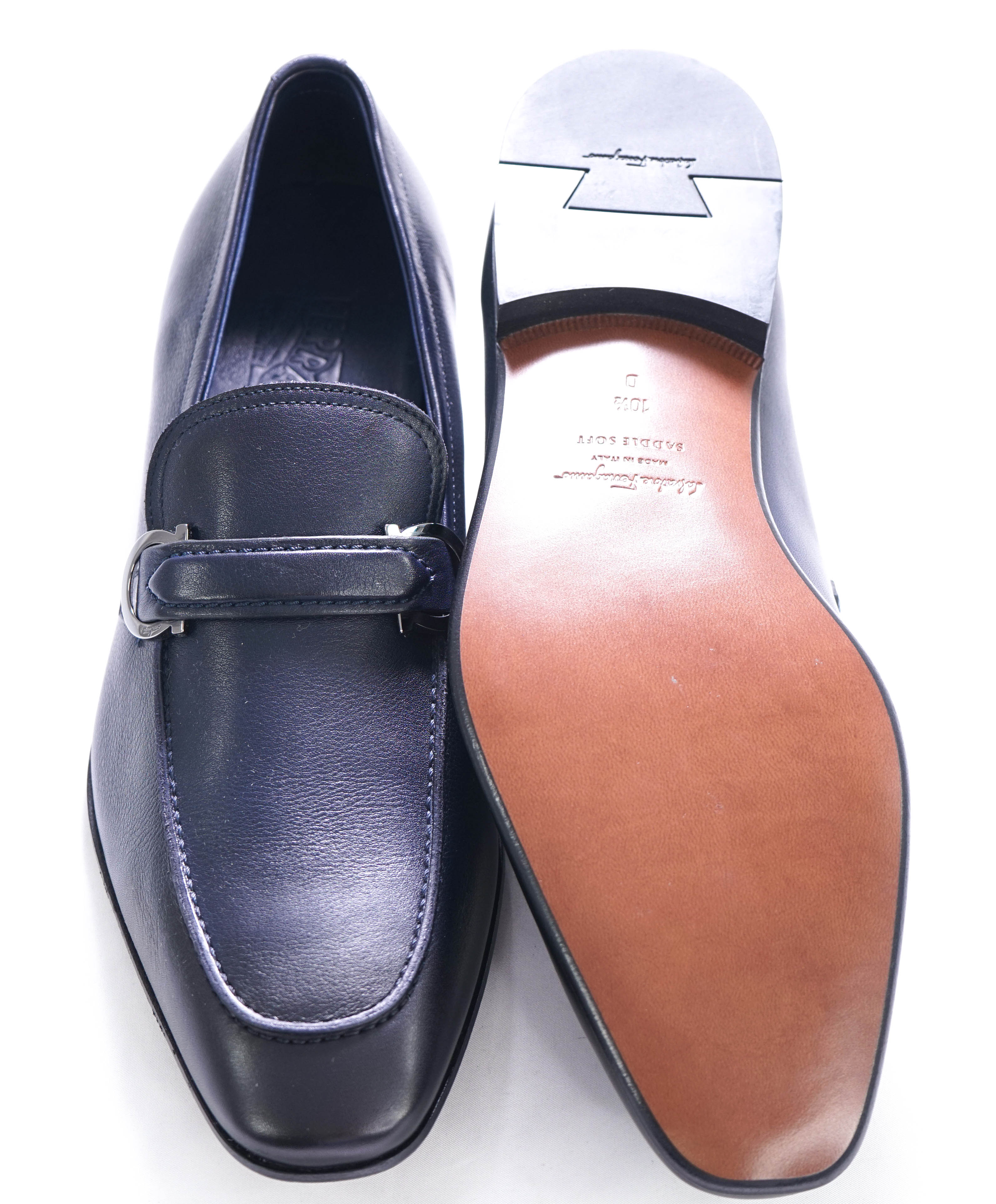 SALVATORE FERRAGAMO - “CARLO" Saddle Soft Blue Marine Leather Loafer- 10.5 D