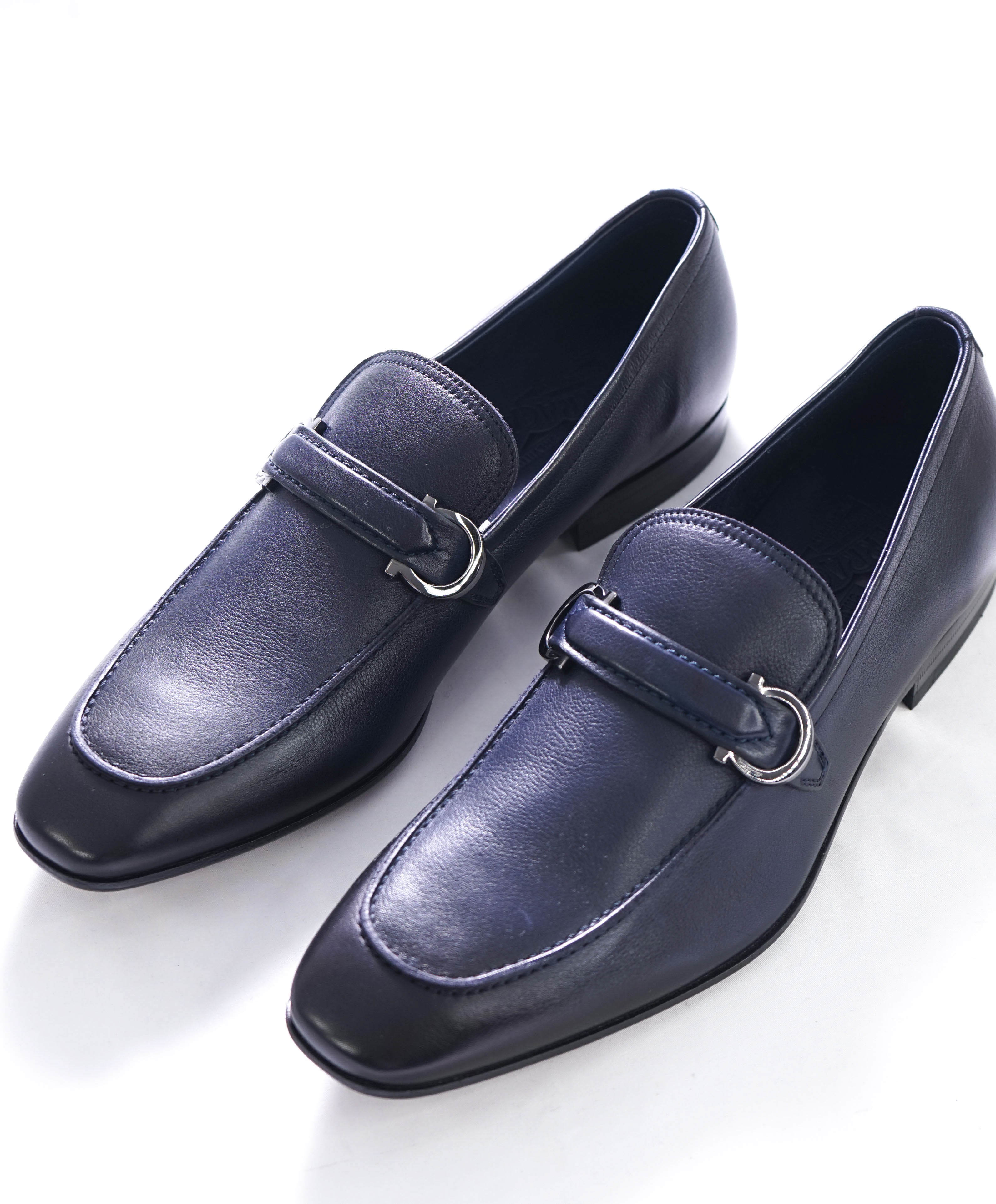 SALVATORE FERRAGAMO - “CARLO" Saddle Soft Blue Marine Leather Loafer- 10.5 D