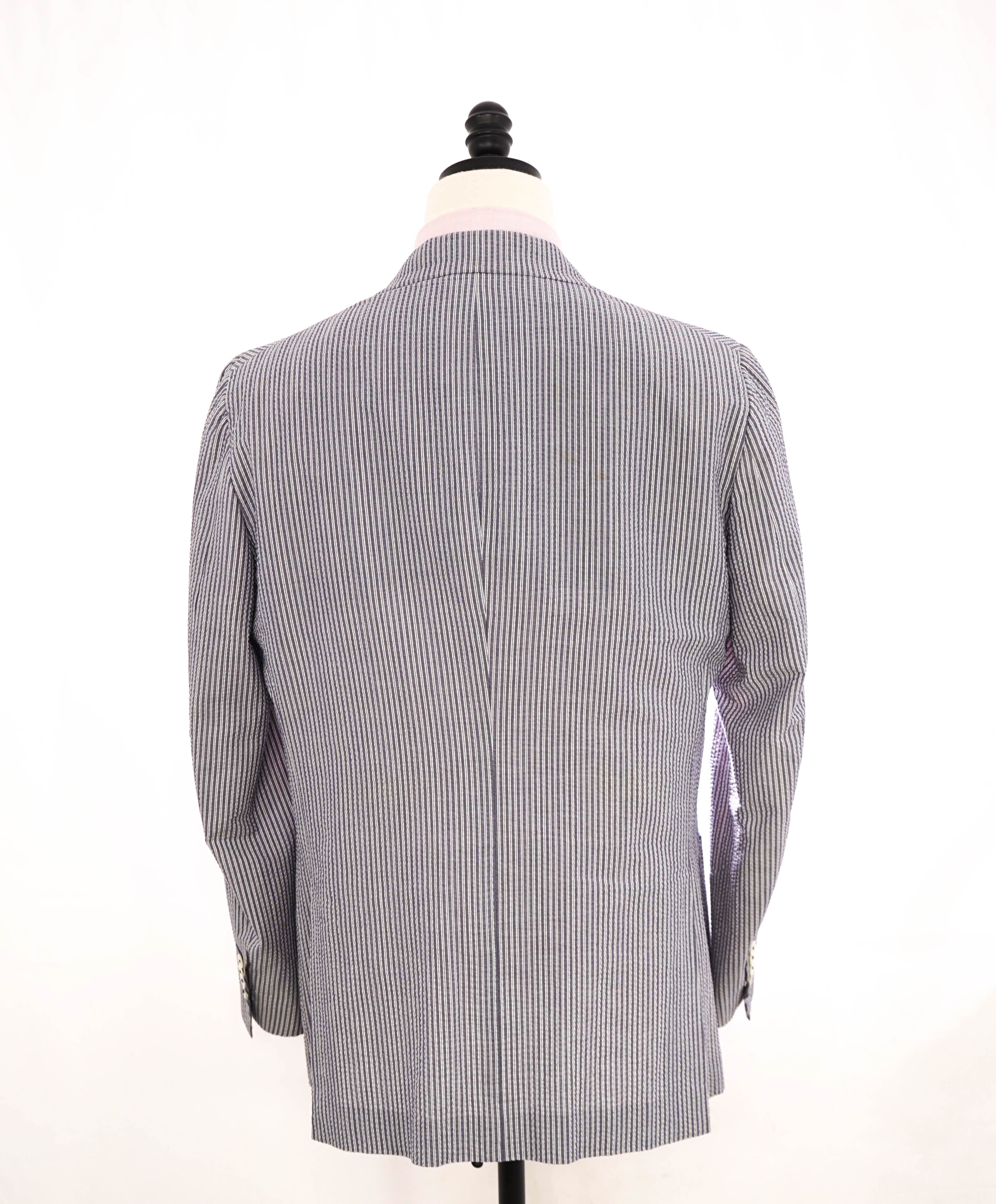 $2,995 ISAIA - Cotton SEERSUCKER Blue Stripe Semi-Lined Blazer - 42R