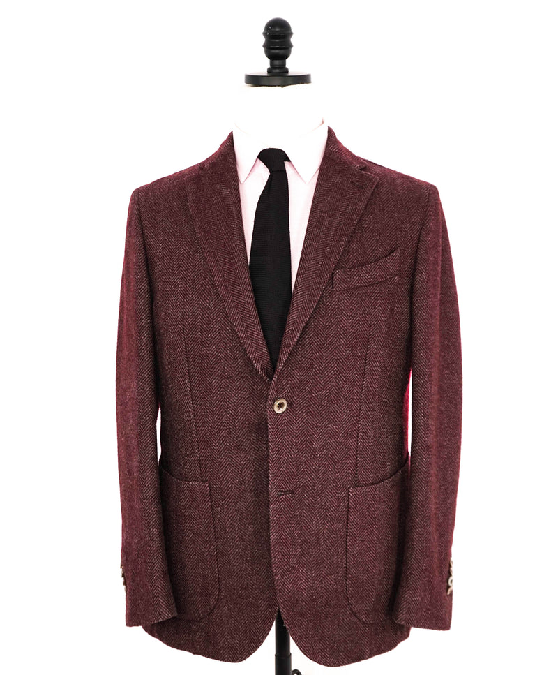 BRANDO - By Luigi Bianchi Patch Pocket Burgundy Flannel MOP Blazer - 38R