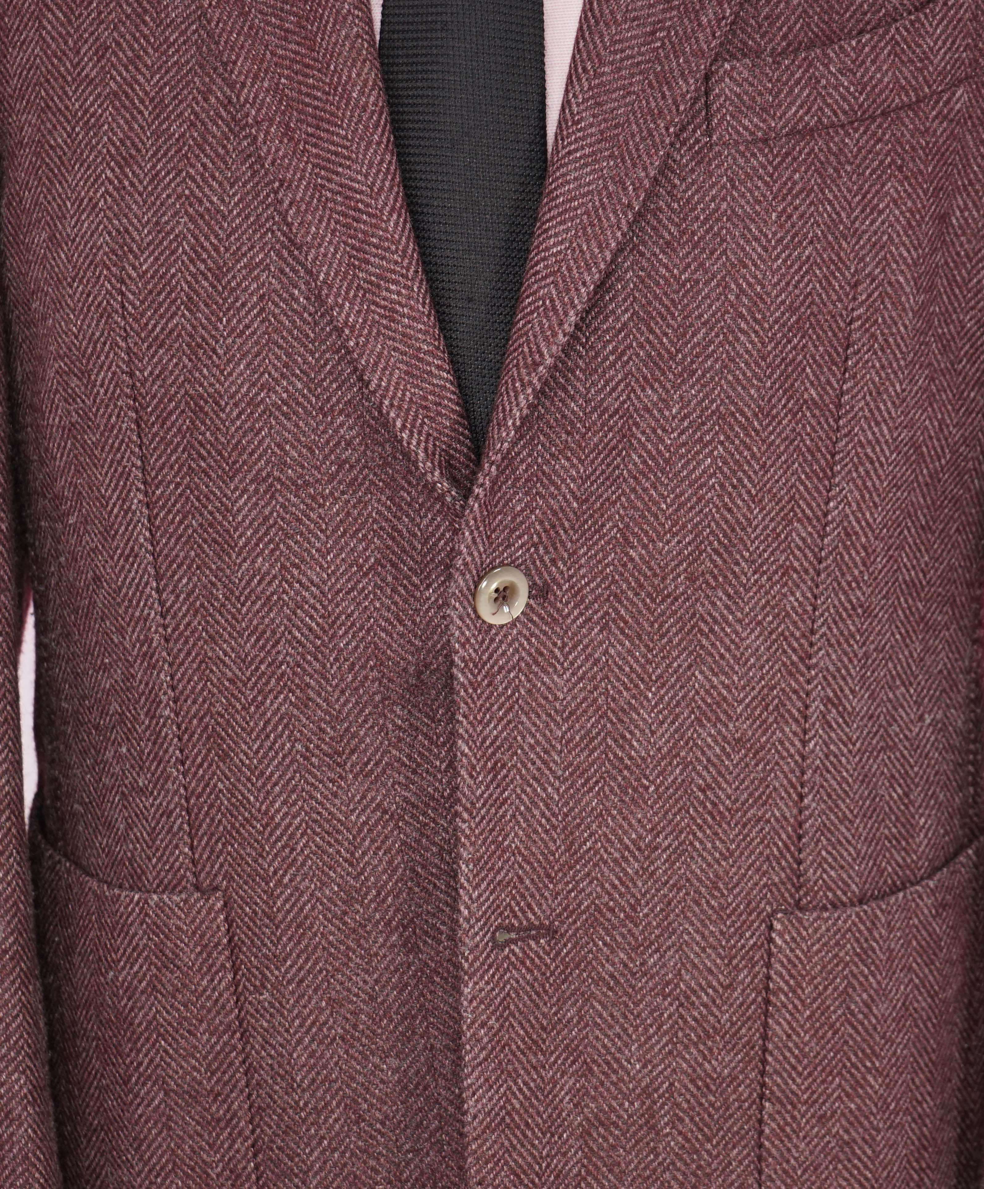 BRANDO - By Luigi Bianchi Patch Pocket Burgundy Flannel MOP Blazer - 38R