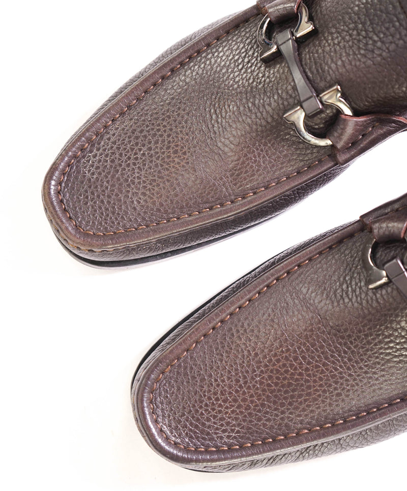 $850 SALVATORE FERRAGAMO - “GRANDIOSO" Gancini Bit Loafer Brown Leather - 12 D