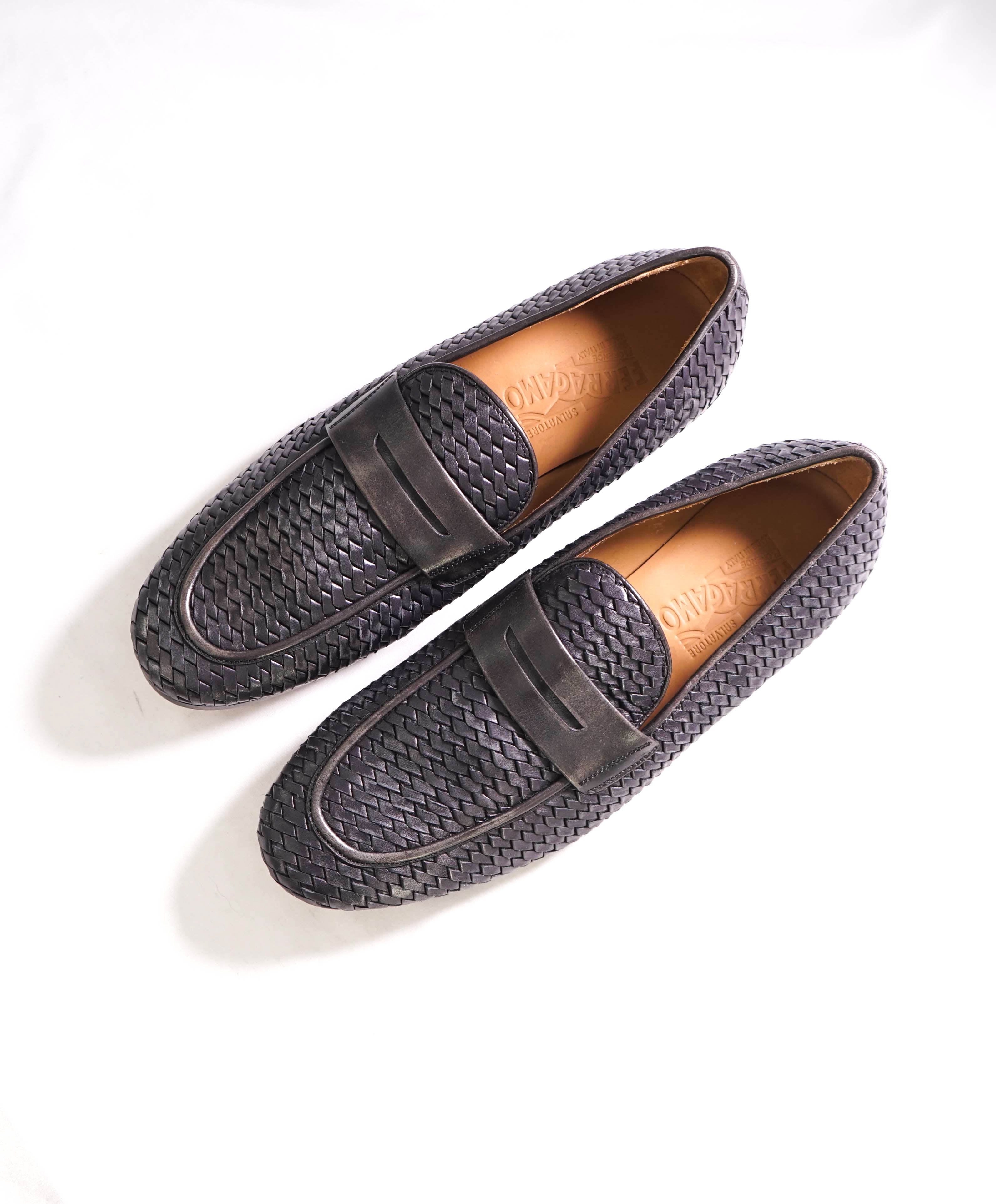 $850 SALVATORE FERRAGAMO - Gray/Brown Braided Woven Gancini Loafer - 8.5 E US