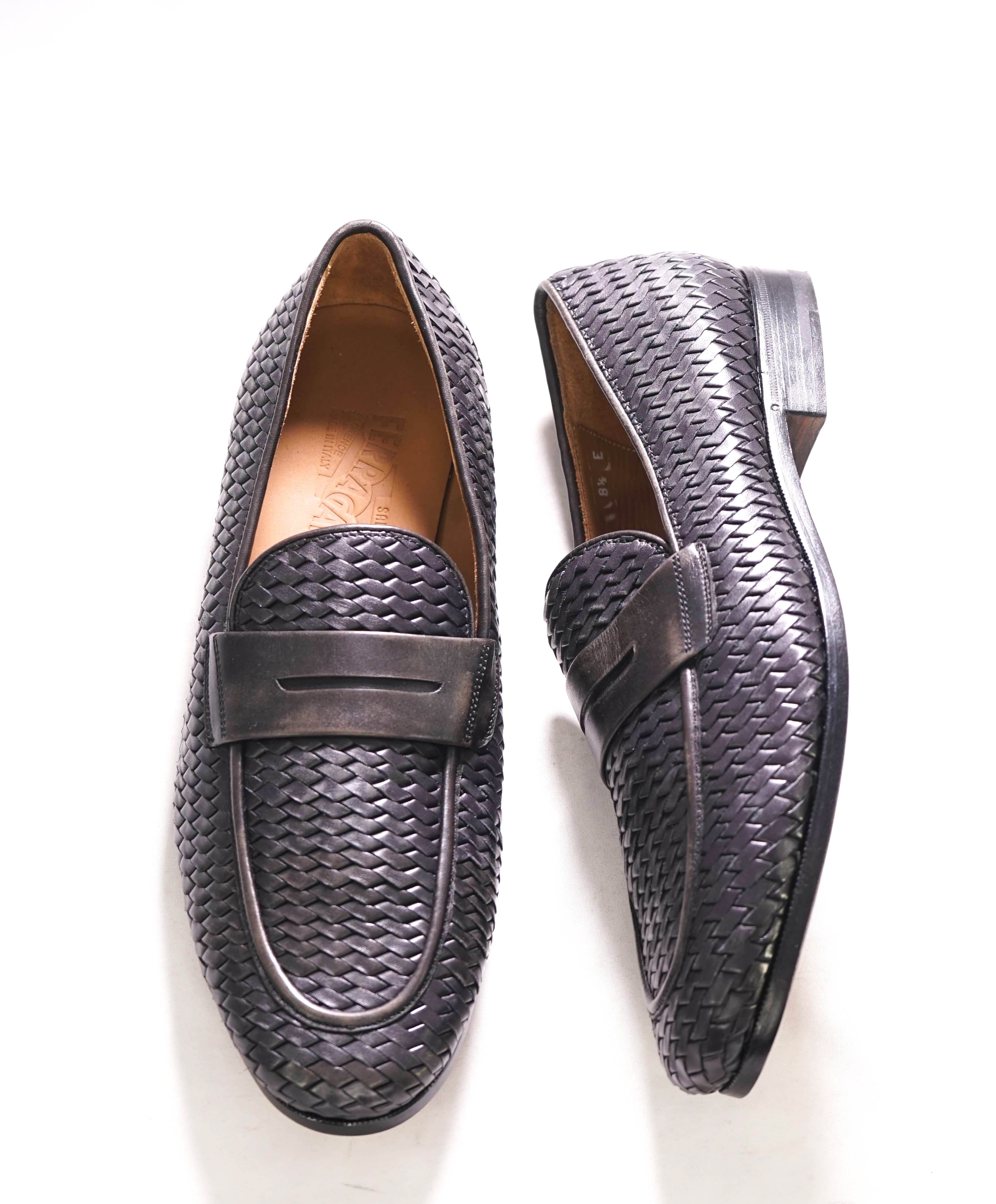 $850 SALVATORE FERRAGAMO - Gray/Brown Braided Woven Gancini Loafer - 8.5 E US