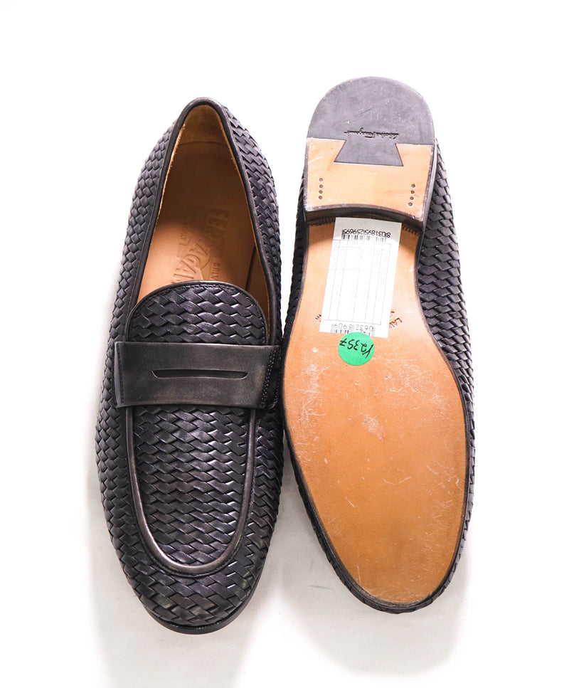 $850 SALVATORE FERRAGAMO - Gray/Brown Braided Woven Gancini Loafer - 8.5 E US