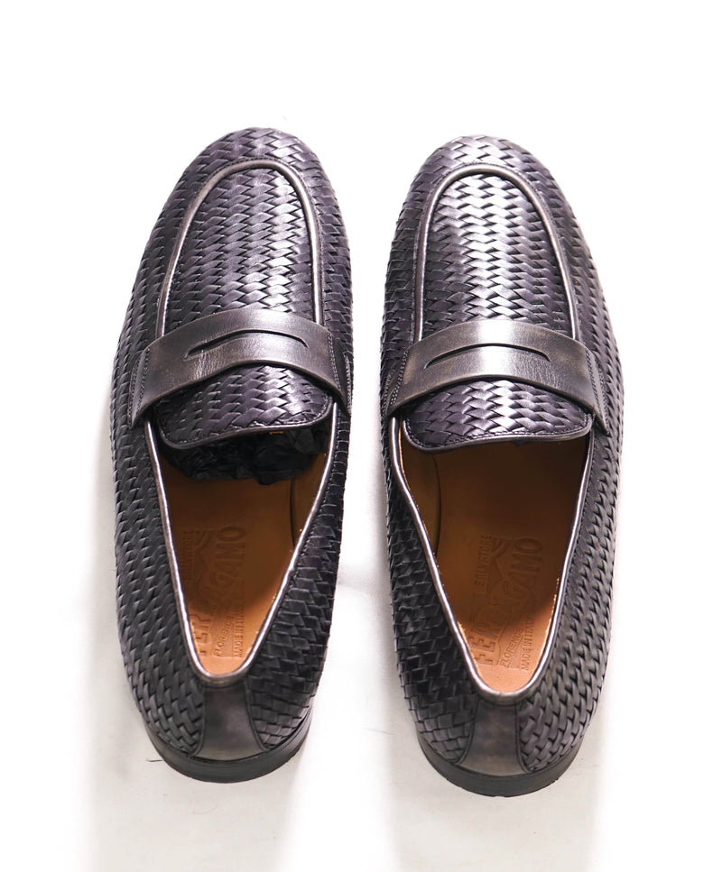 $850 SALVATORE FERRAGAMO - Gray/Brown Braided Woven Gancini Loafer - 8.5 E US