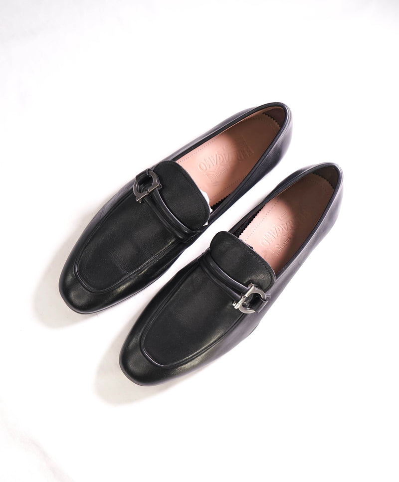 $850 SALVATORE FERRAGAMO - Black Braided Gancini Sleek Loafer - 9.5 EEE US