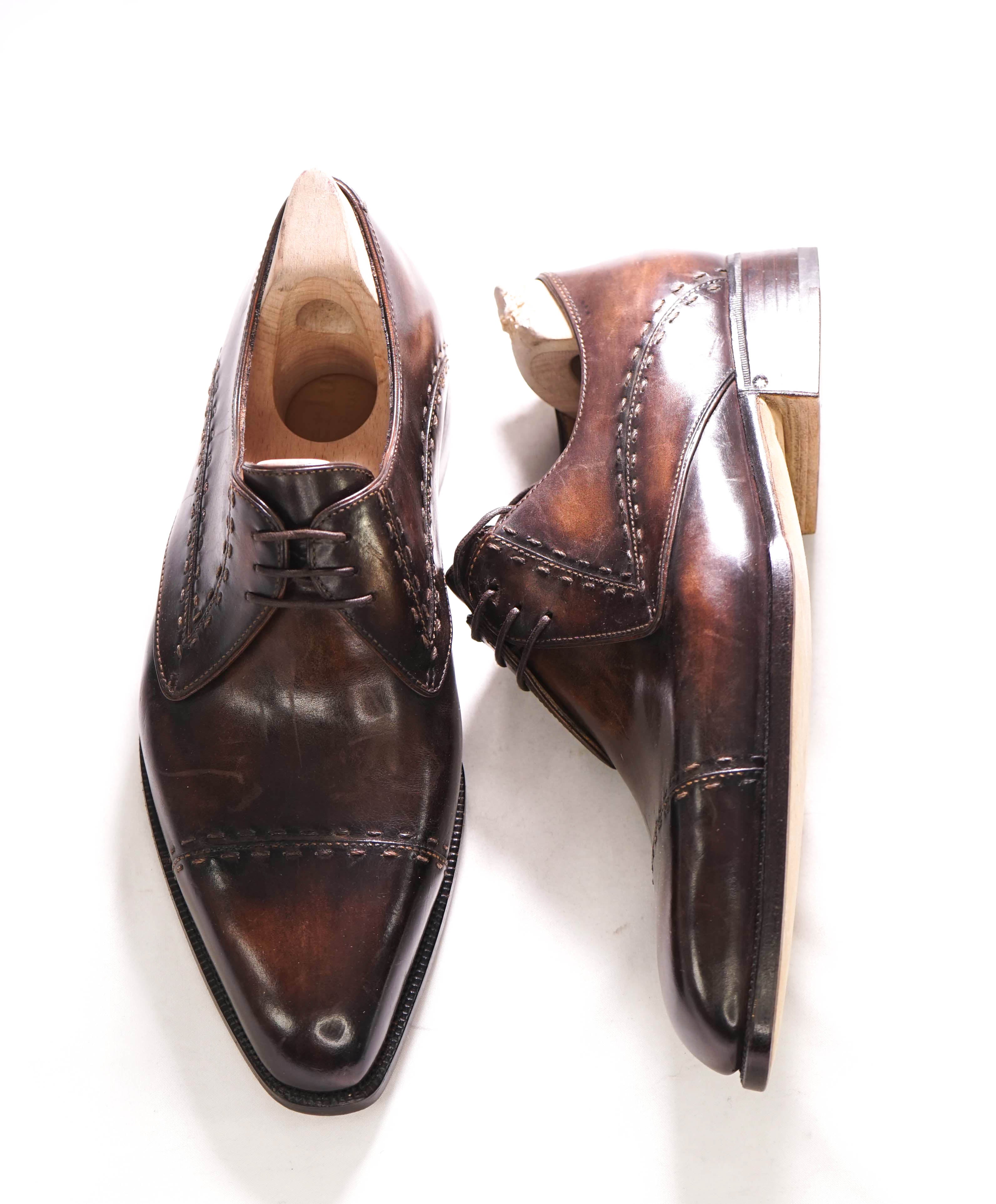 $2,480 BERLUTI PARIS- Custom Brown Patina Leather & Norwegian Detail - 9 US