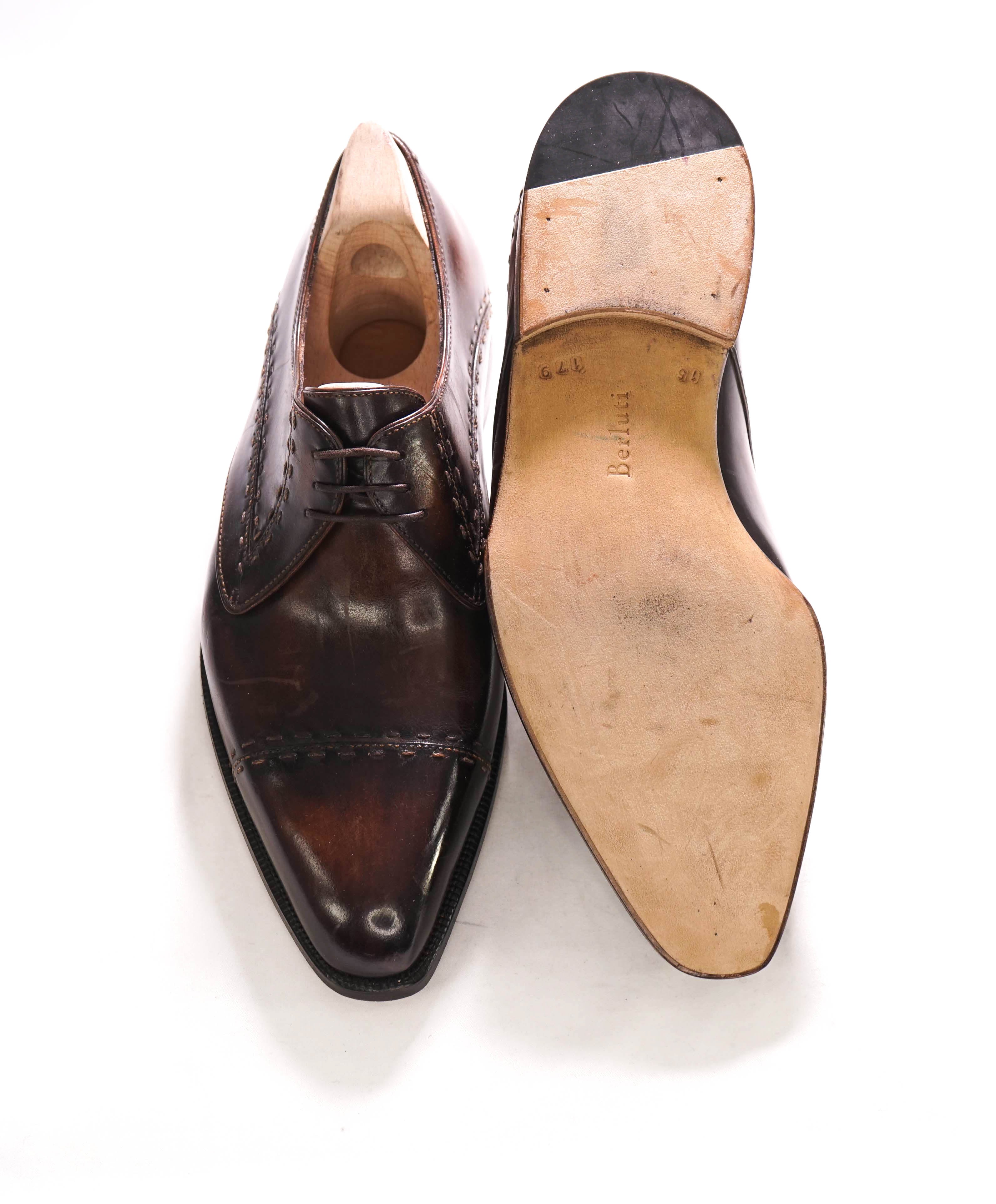 $2,480 BERLUTI PARIS- Custom Brown Patina Leather & Norwegian Detail - 9 US