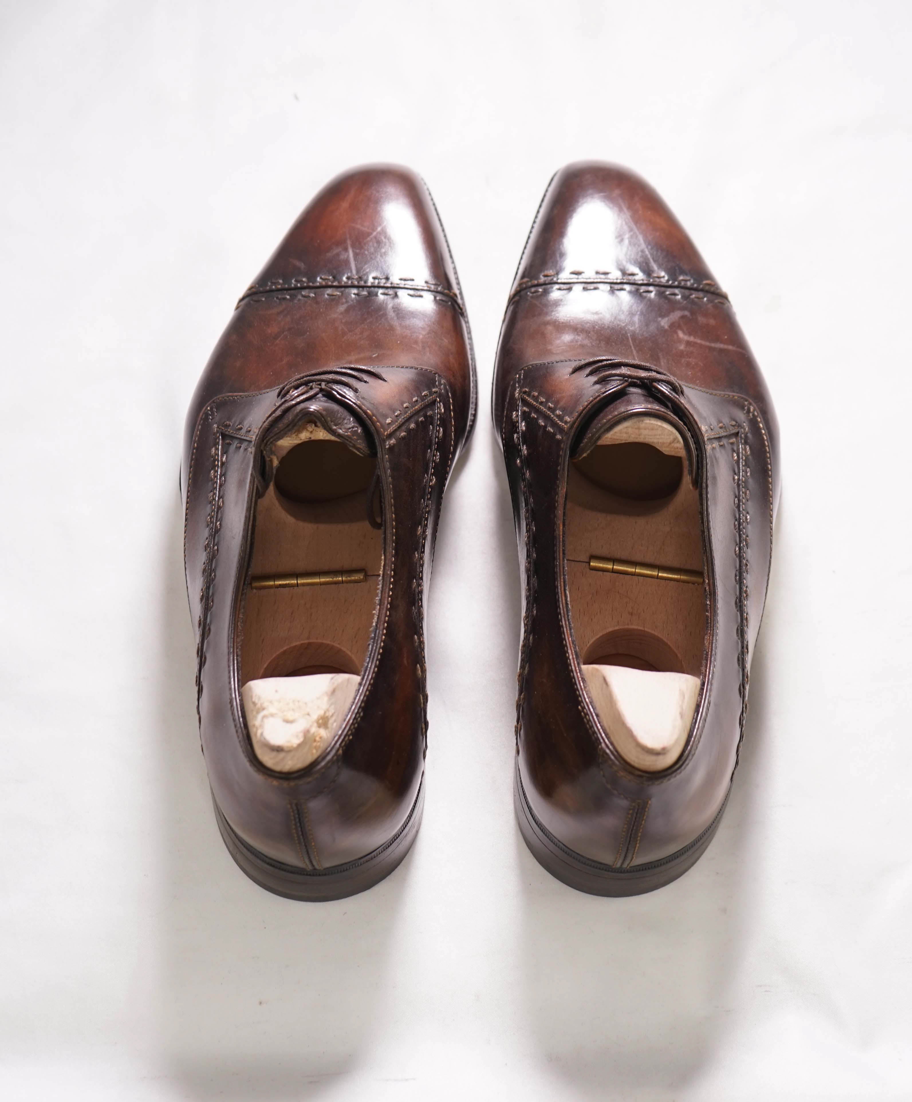 $2,480 BERLUTI PARIS- Custom Brown Patina Leather & Norwegian Detail - 9 US