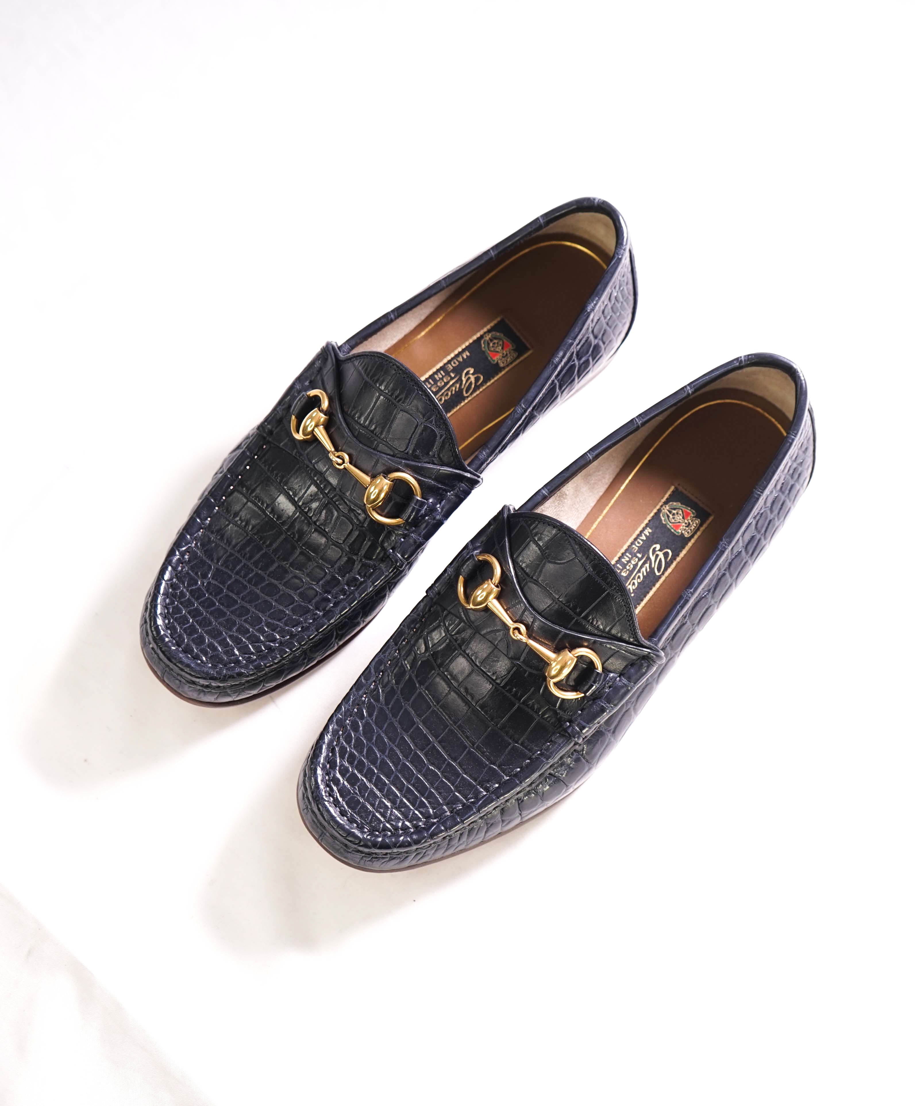 $3,990 GUCCI - 1955 JORDAAN Horse-bit Loafers Navy CROCODILE SKIN - 6.5US (6 G)