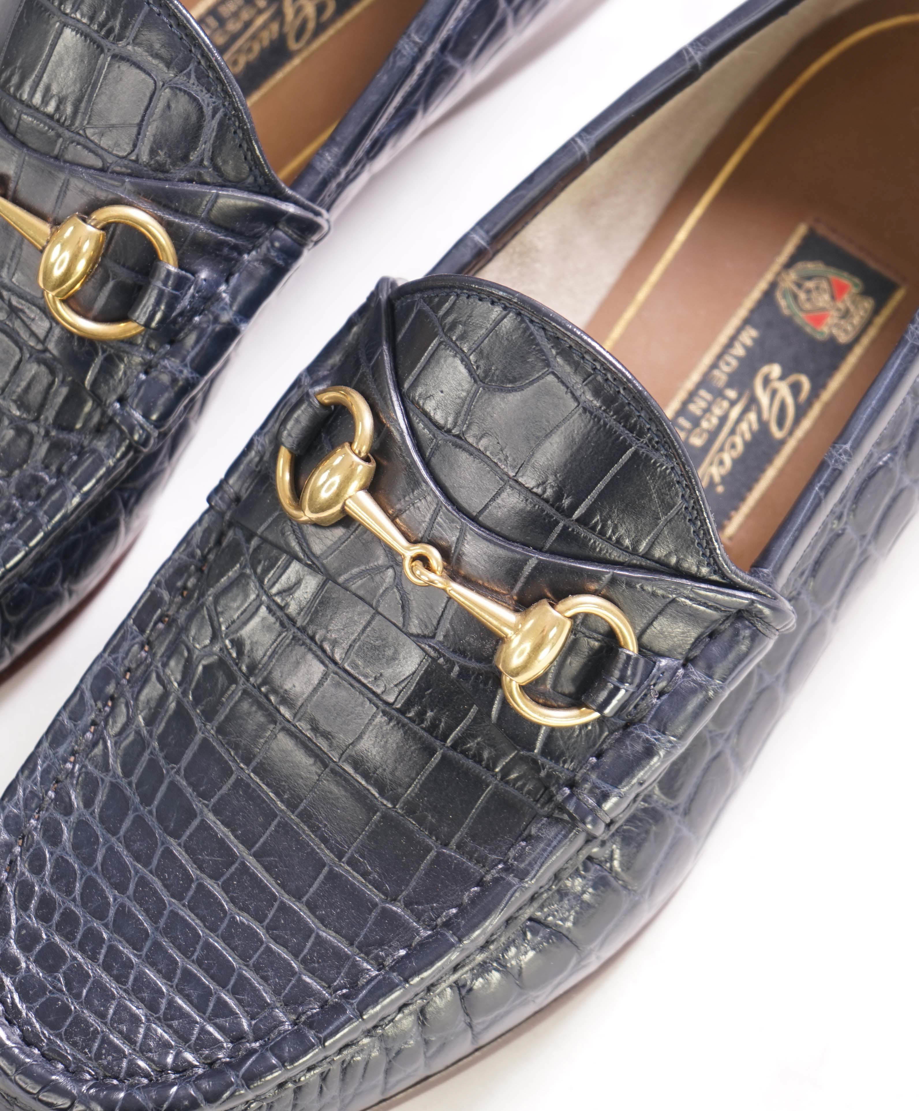 $3,990 GUCCI - 1955 JORDAAN Horse-bit Loafers Navy CROCODILE SKIN - 6.5US (6 G)