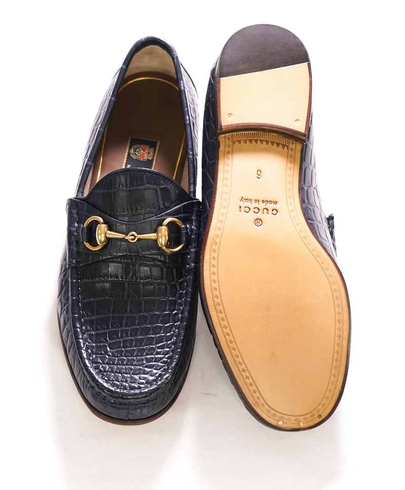 $3,990 GUCCI - 1955 JORDAAN Horse-bit Loafers Navy CROCODILE SKIN - 6.5US (6 G)