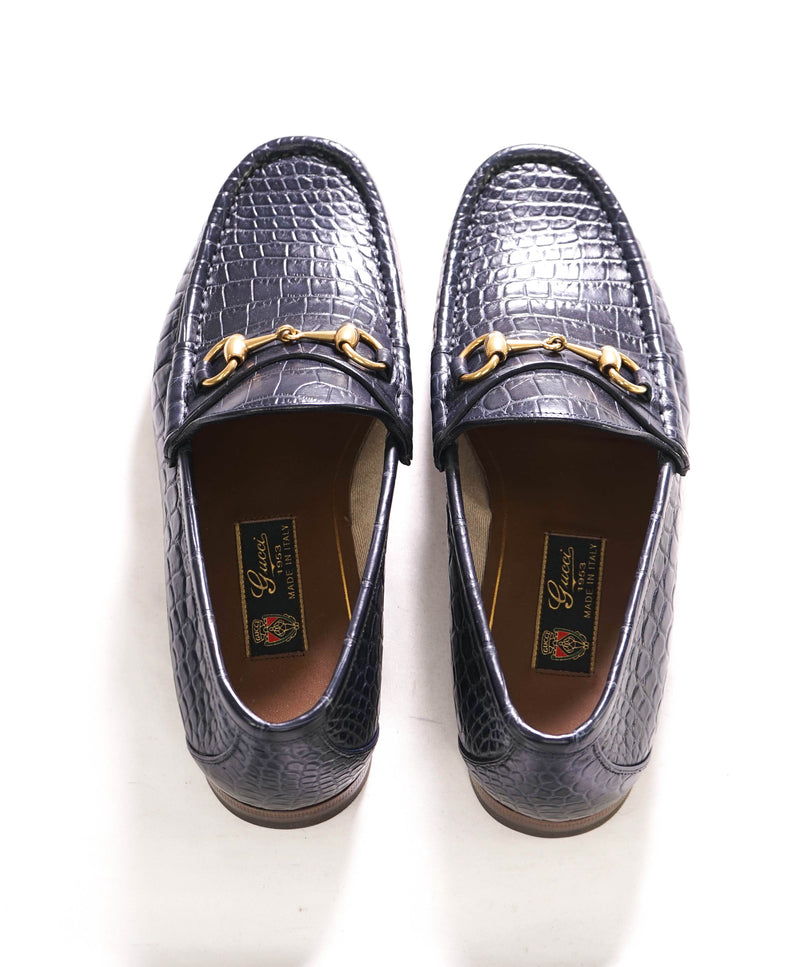 $3,990 GUCCI - 1955 JORDAAN Horse-bit Loafers Navy CROCODILE SKIN - 6.5US (6 G)