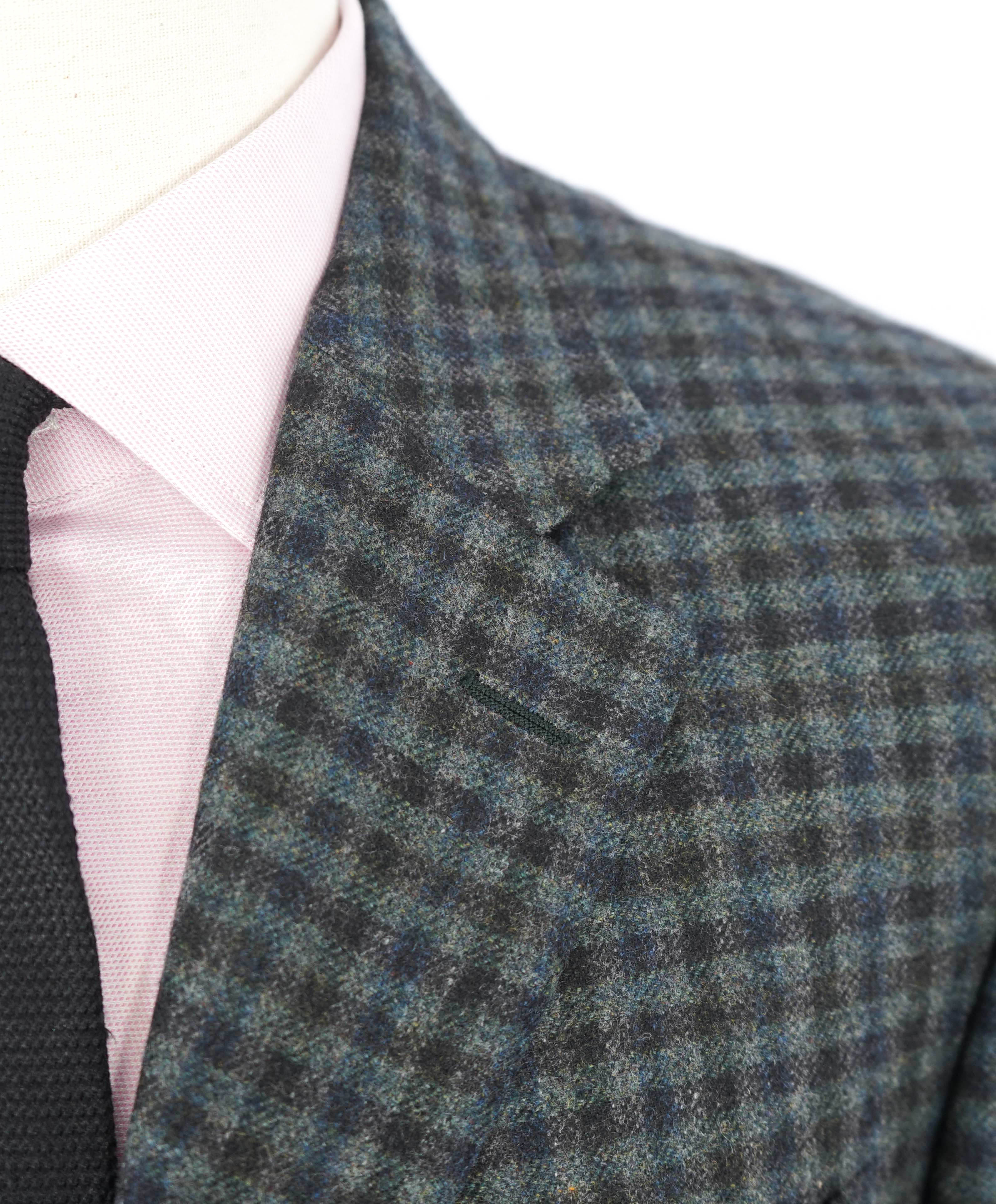 $2,395 CANALI - CASHMERE/Wool Green Gray Check Blazer - 46R