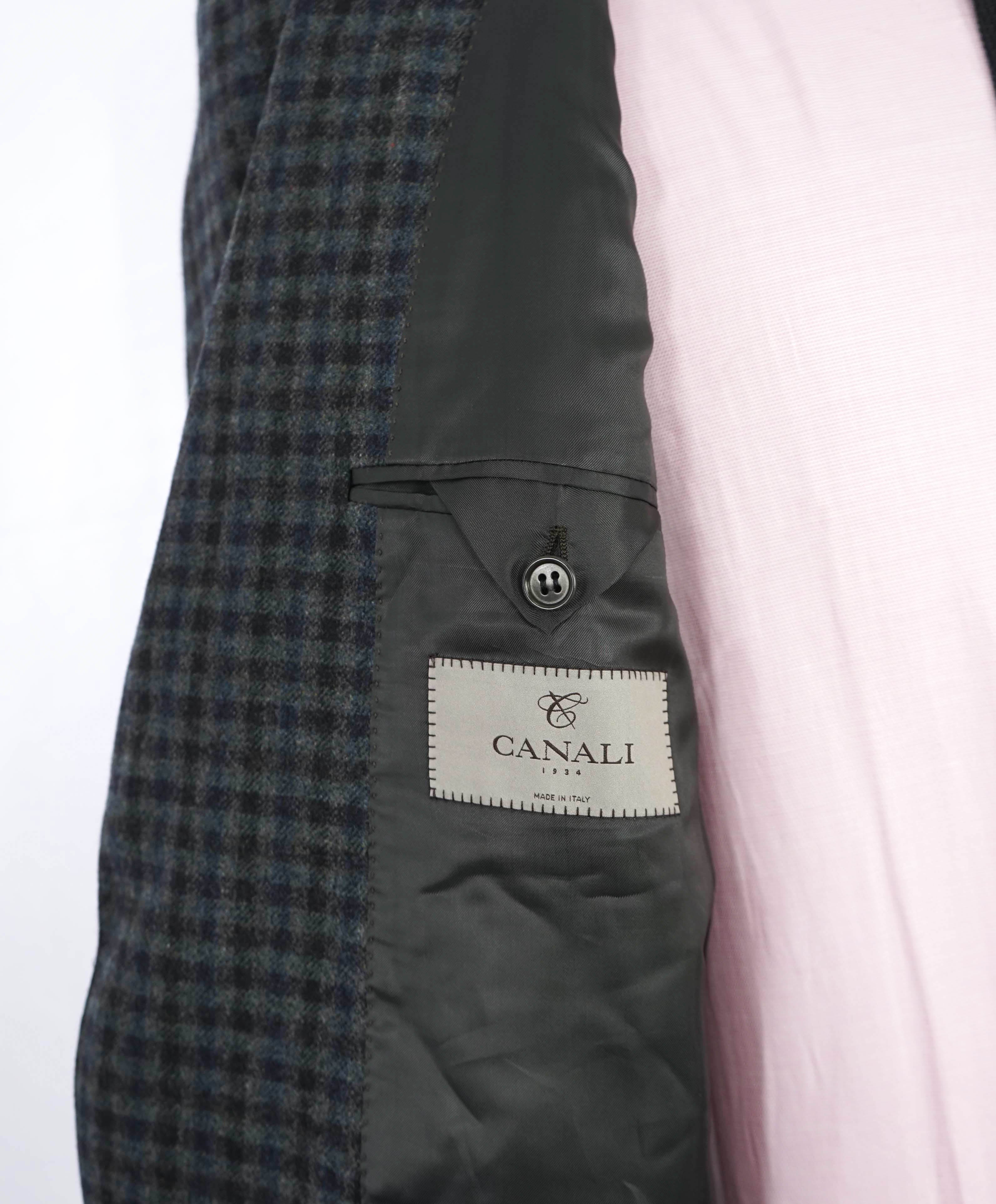 $2,395 CANALI - CASHMERE/Wool Green Gray Check Blazer - 46R