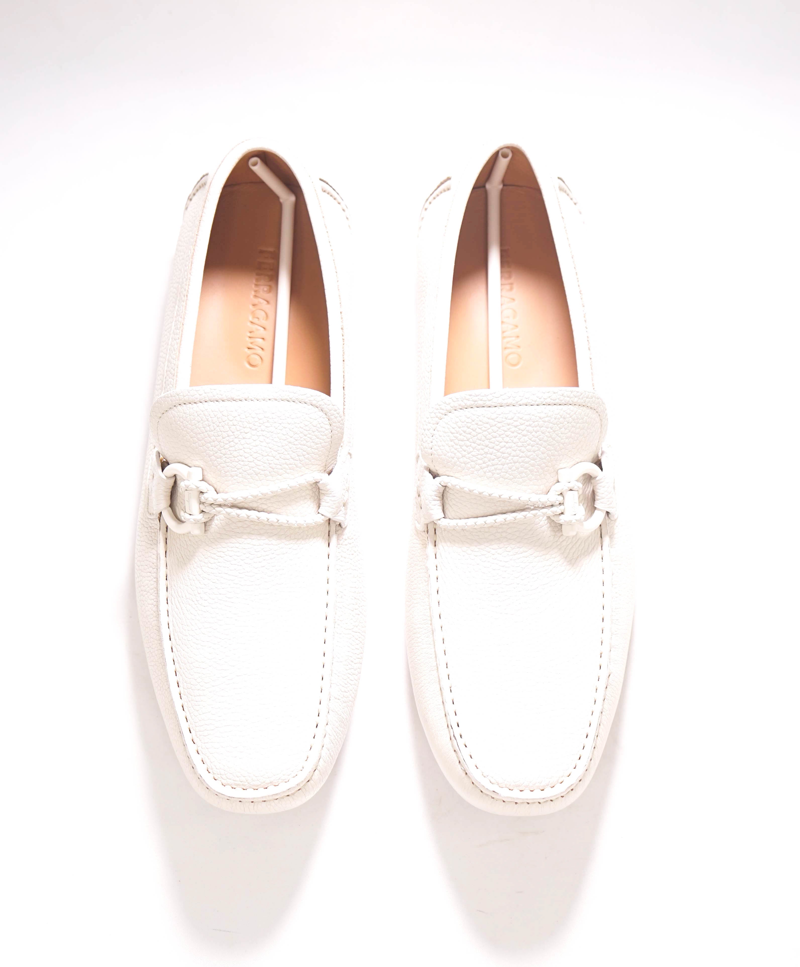 $795 SALVATORE FERRAGAMO - "FRONT 4" White Braided GANCINI Slip On Loafers - 10 E