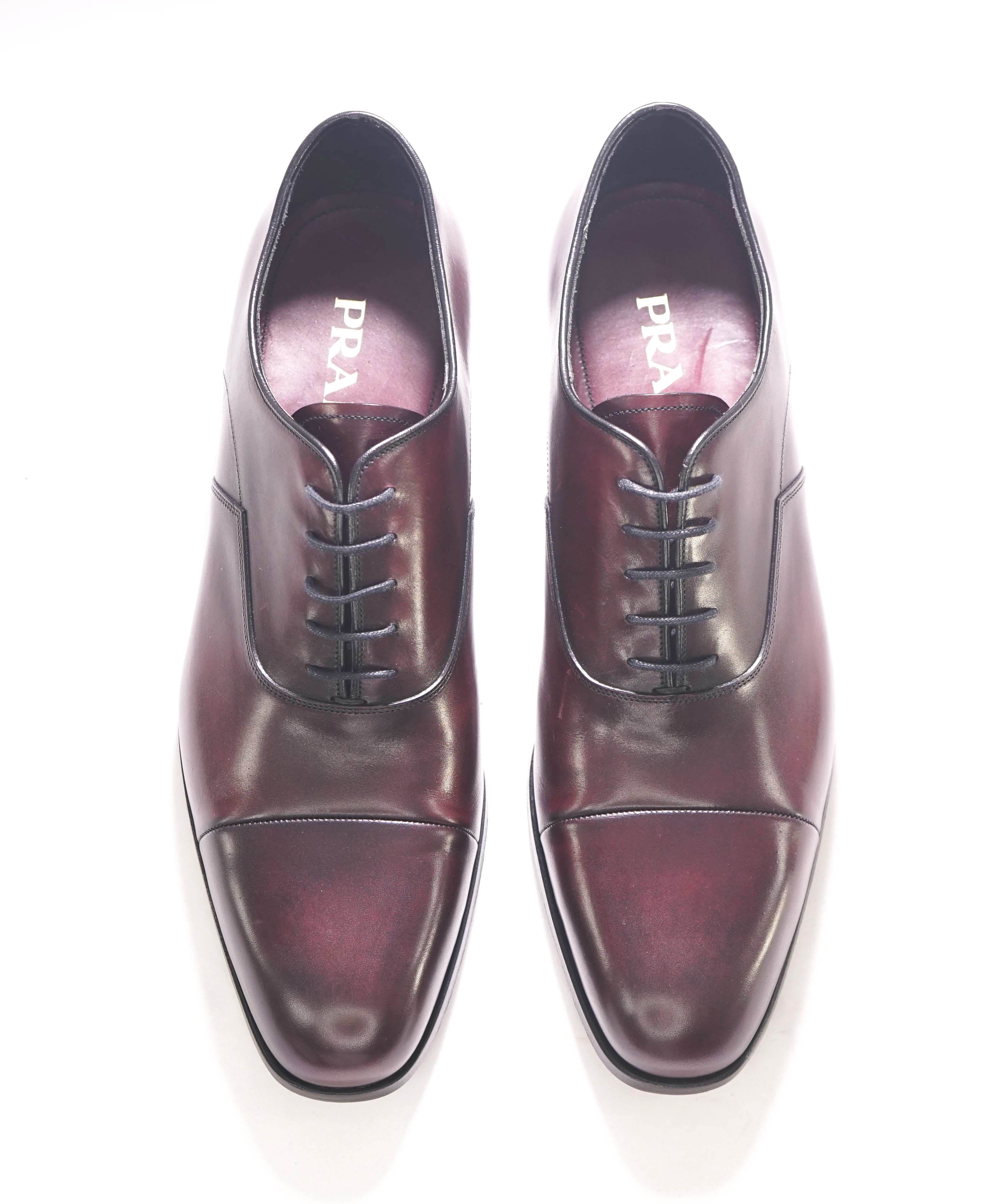 $1,250 PRADA - Shell Cordovan Burgundy Cap-Toe Leather Oxfords - 10 US (9 Prada)