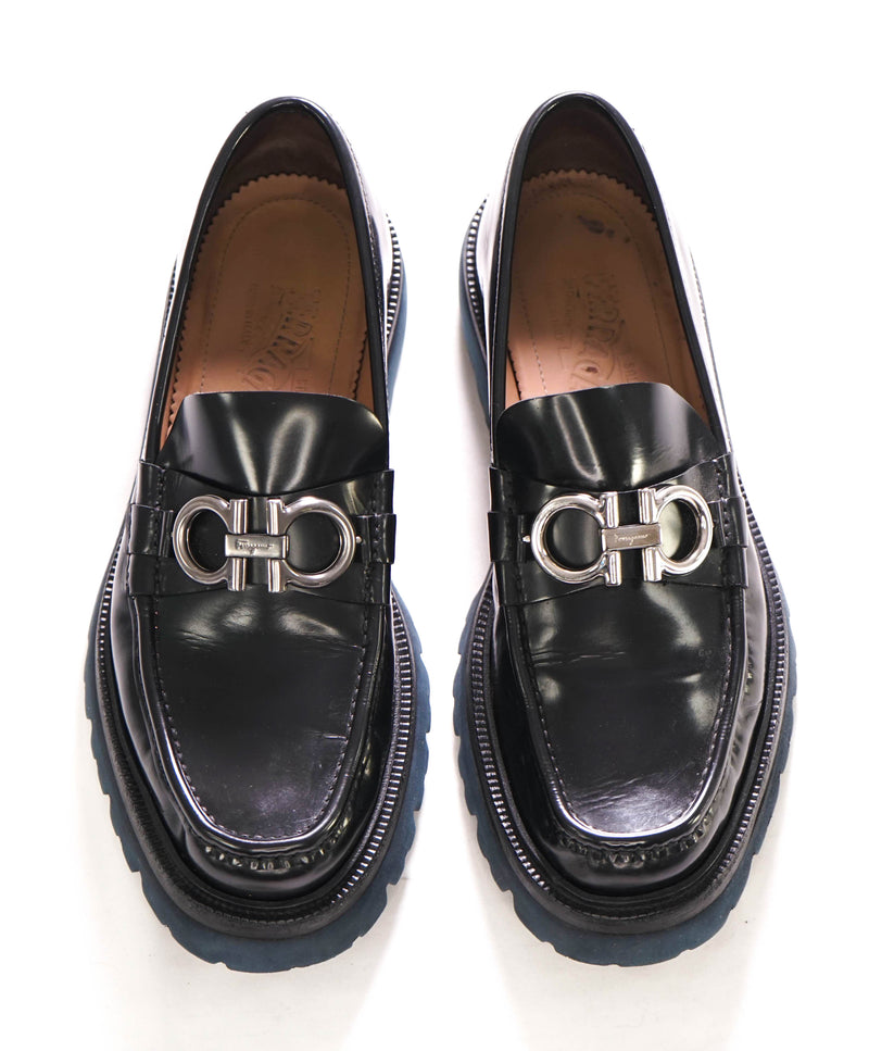 $930 SALVATORE FERRAGAMO - *BLEEKER* Black Leather Lug Sole Loafer - 7.5 D US